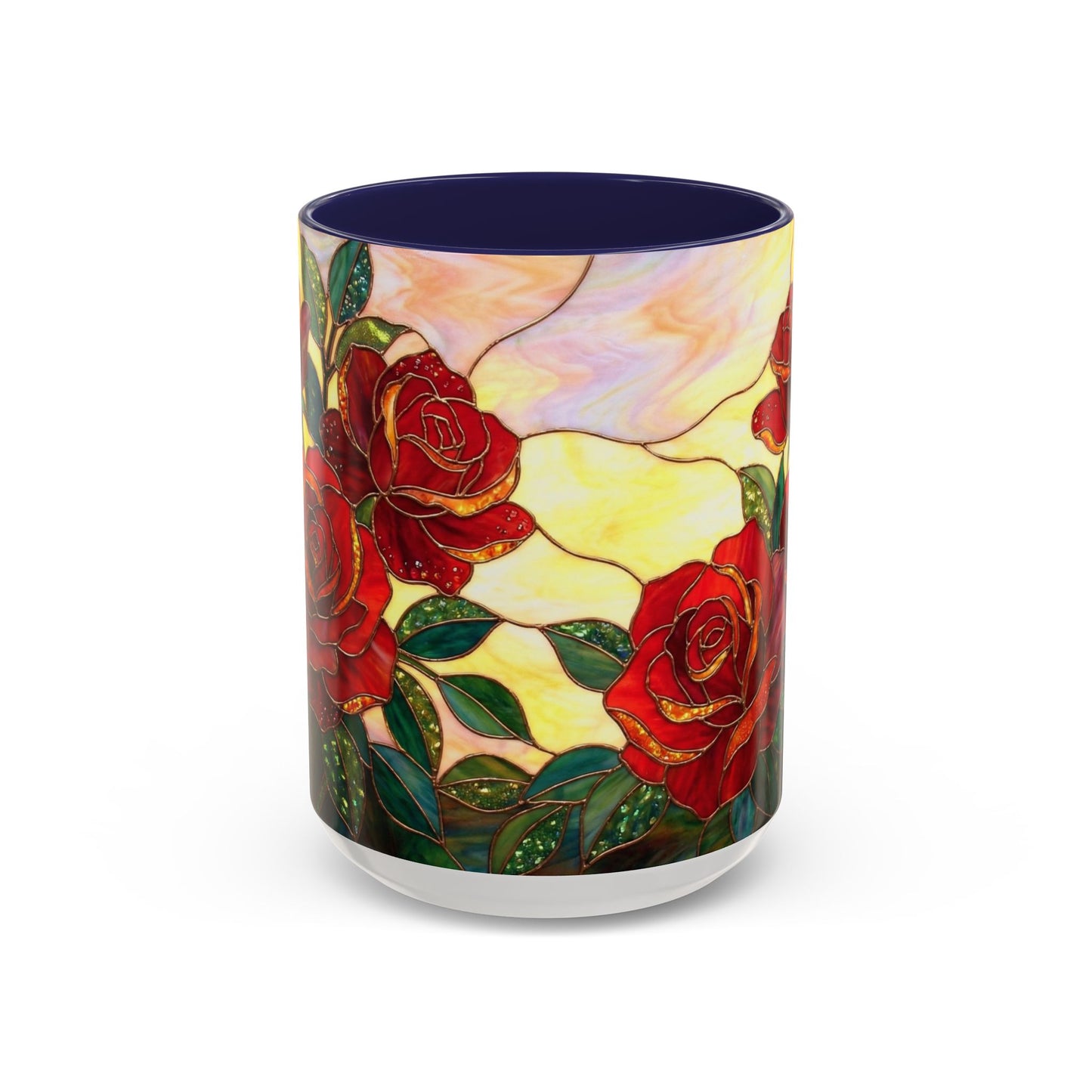 Rose Stained Glass Accent Coffee Mug – Red Roses Floral 11/15oz - 14539