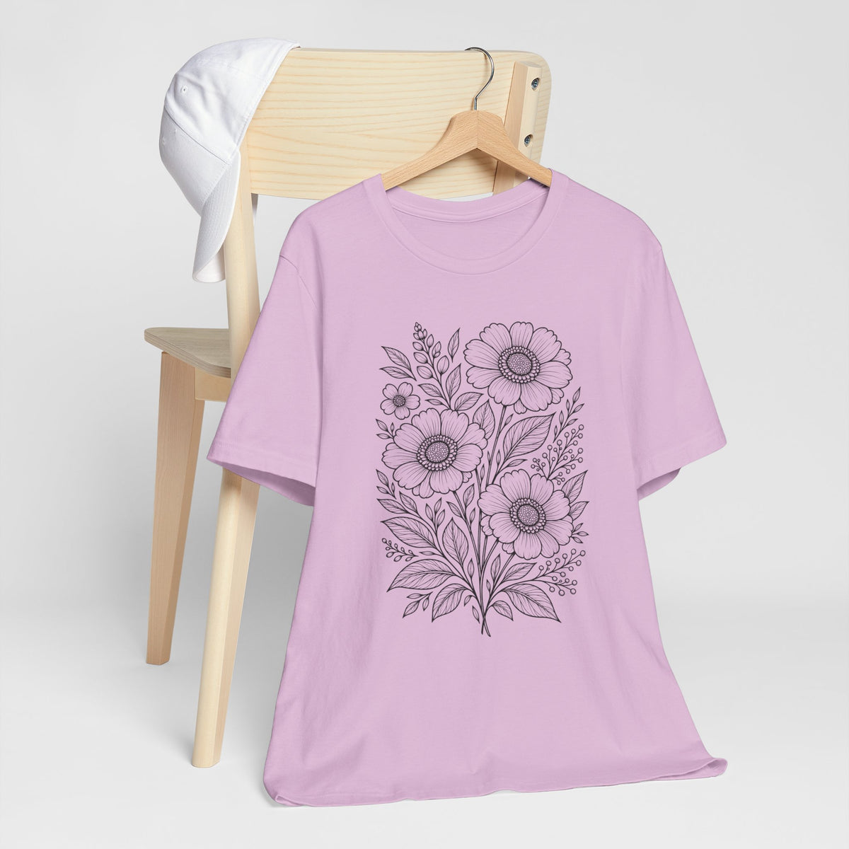 Vintage Floral Line Art T-Shirt, Botanical Wildflower Tee - 14561