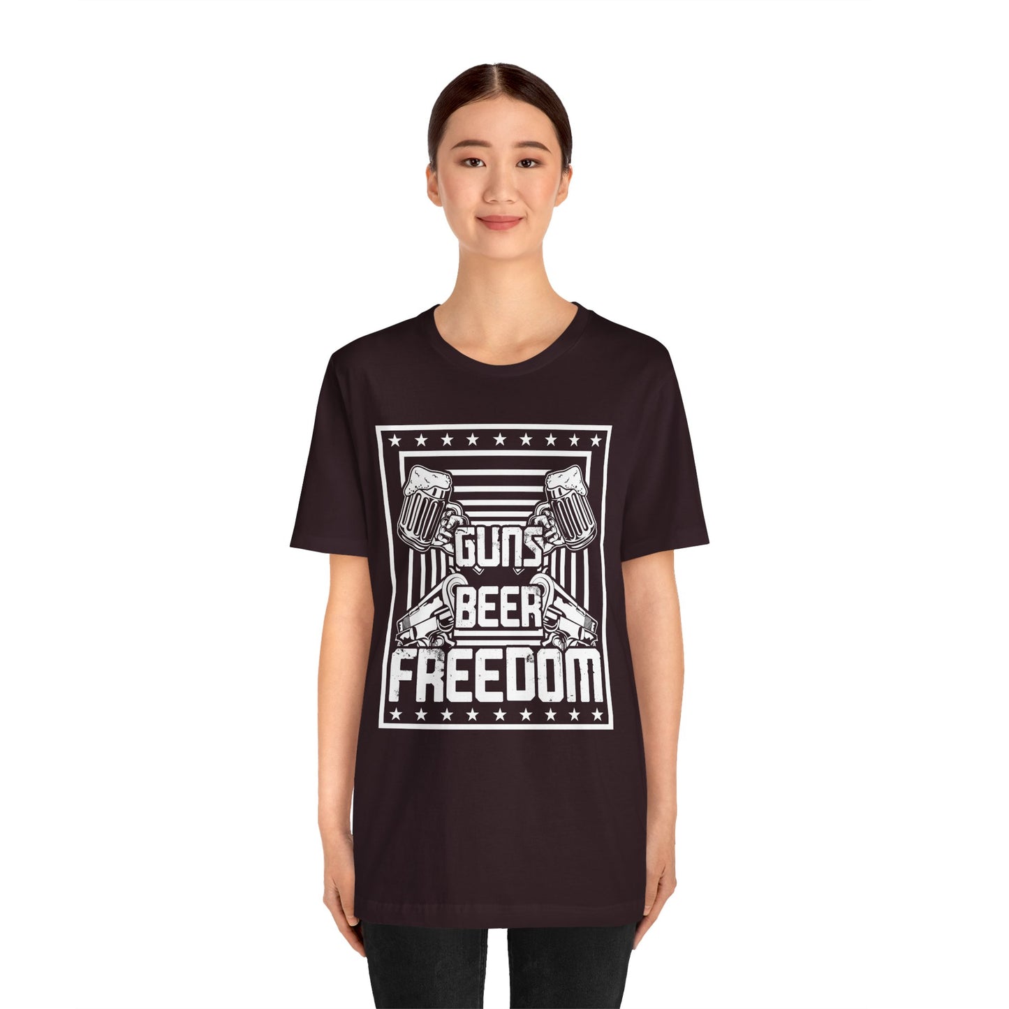 4th of July, Guns Beer Freedom Unisex Tee, Casual Shirt, Patriotic Apparel, Gift for Him, Party Tee, Everyday Wear - 13598
