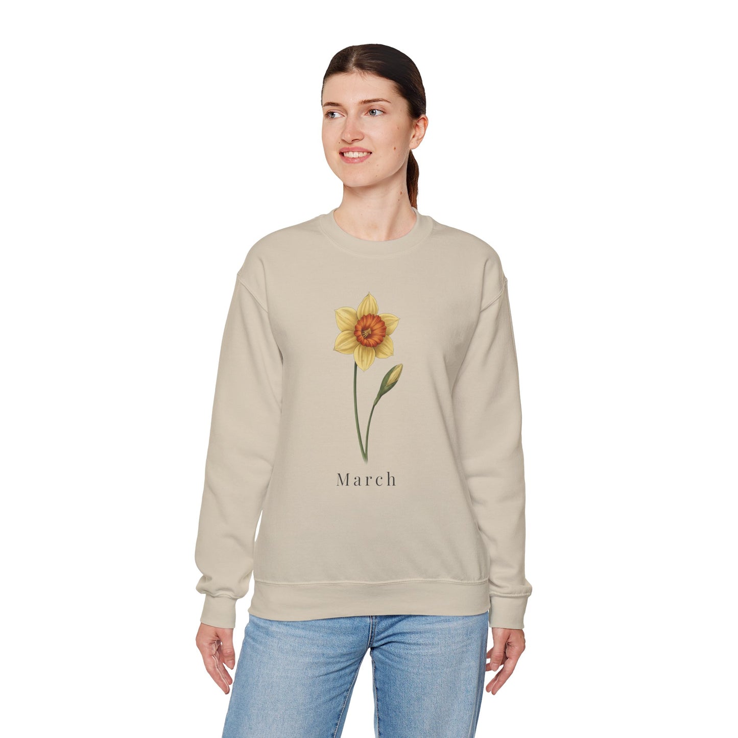 March Birth Flower Daffodil Crewneck Sweatshirt – Floral Birthday Gift Pullover - 14822