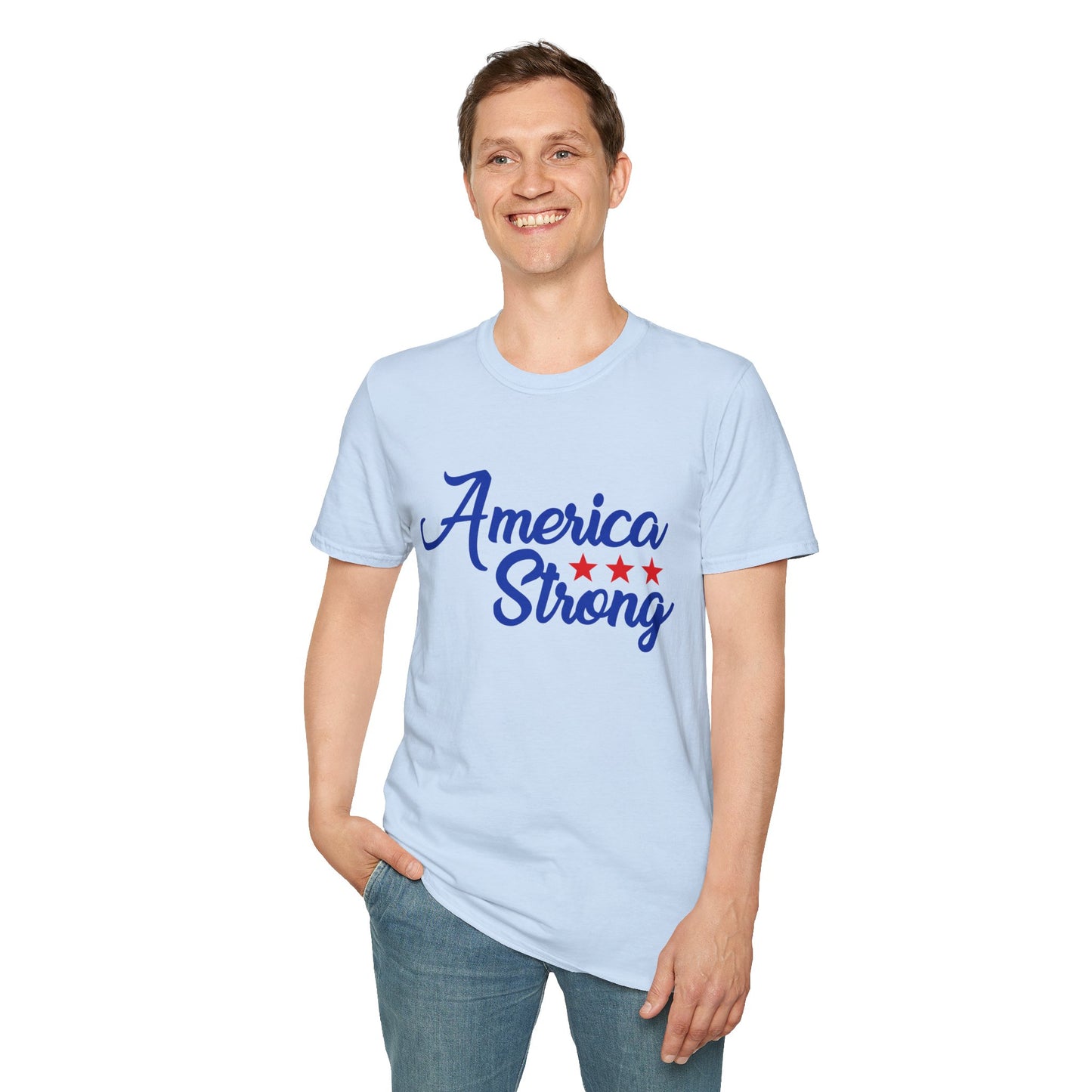 America Strong Unisex Softstyle T-Shirt - Patriotic Tee for BBQs, Memorial Day, 4th of July, Gift for Him/Her, Casual Wear - 13694
