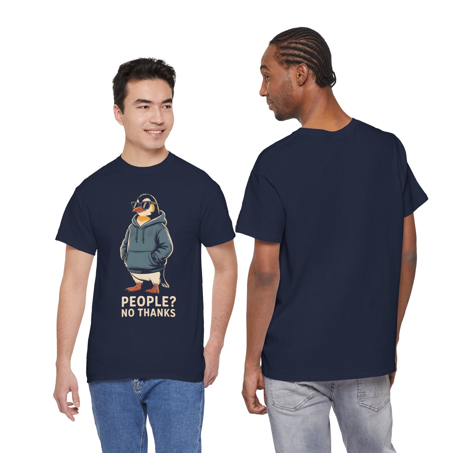 Funny Penguin T-Shirt – “People? No Thanks” Introvert Anti-Social Humor Tee Gift - 14847