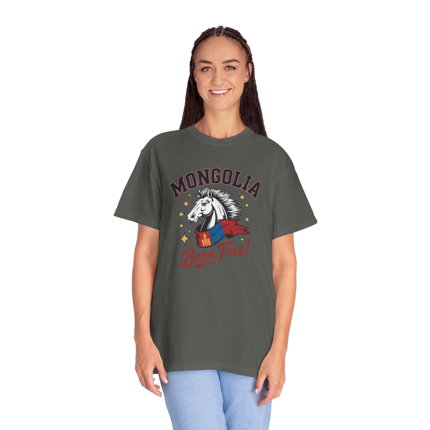 Born Free Mongolia Horse T-Shirt – Patriotic Mongolian Pride Graphic Tee for Men & Women - 14805