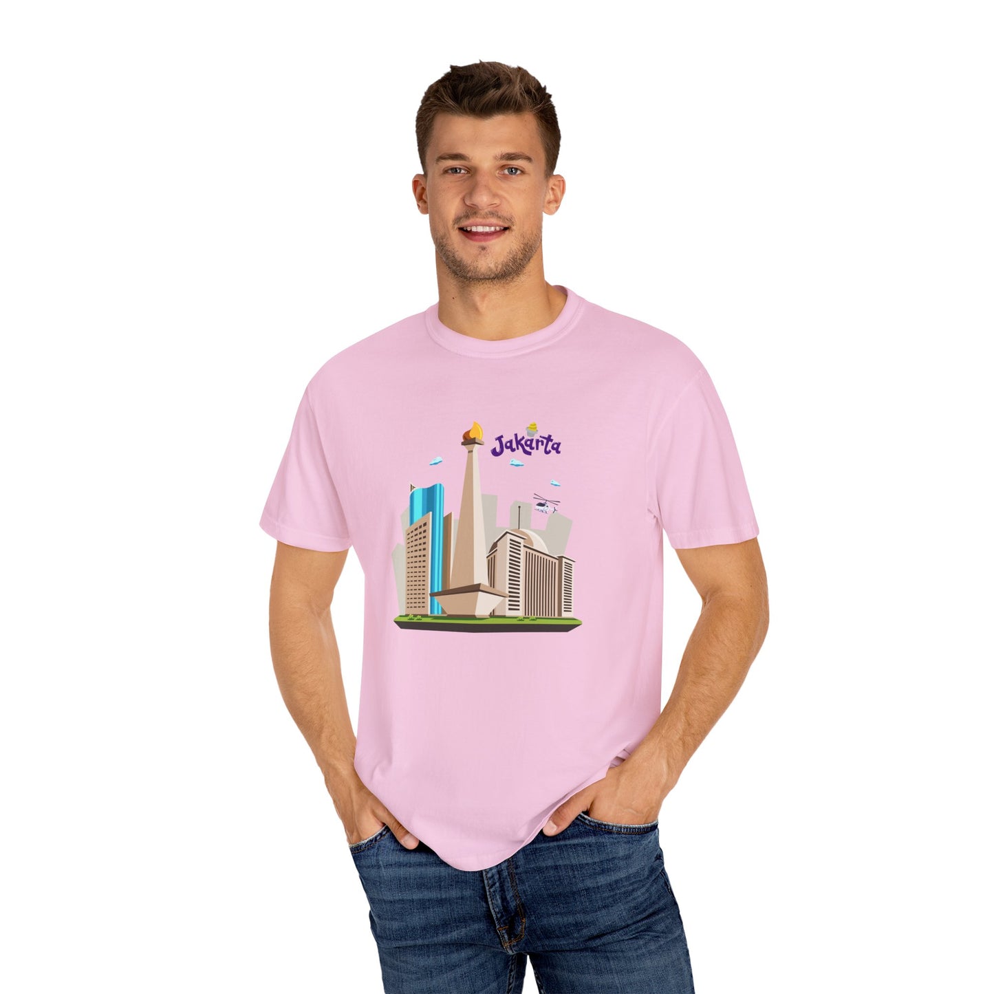 Jakarta Cityscape Unisex Garment-Dyed T-Shirt - Casual Travel Tee - 12129