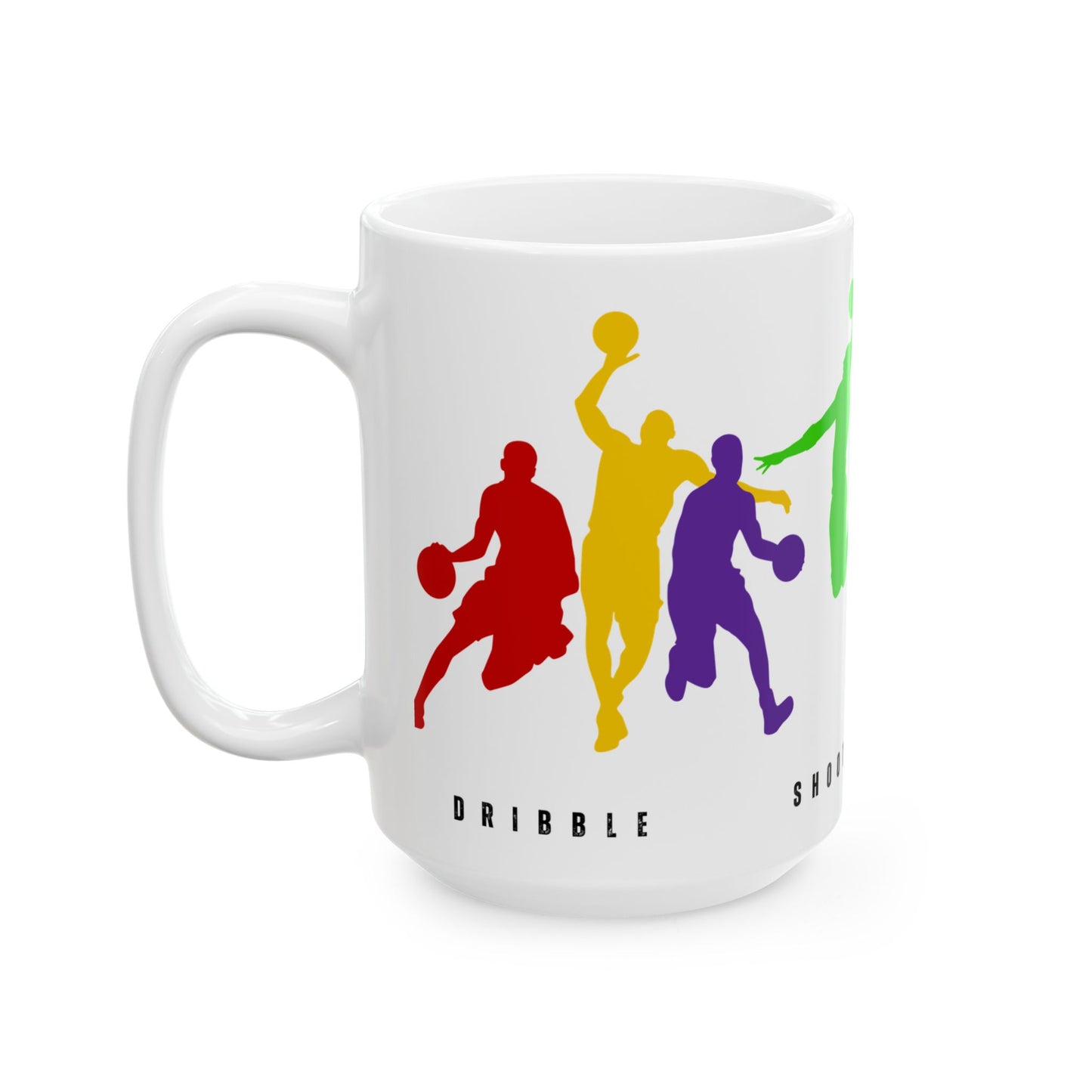 Dribble, Shoot, Score & Repeat, Basketball - Ceramic Mug, (11oz, 15oz) - 10301