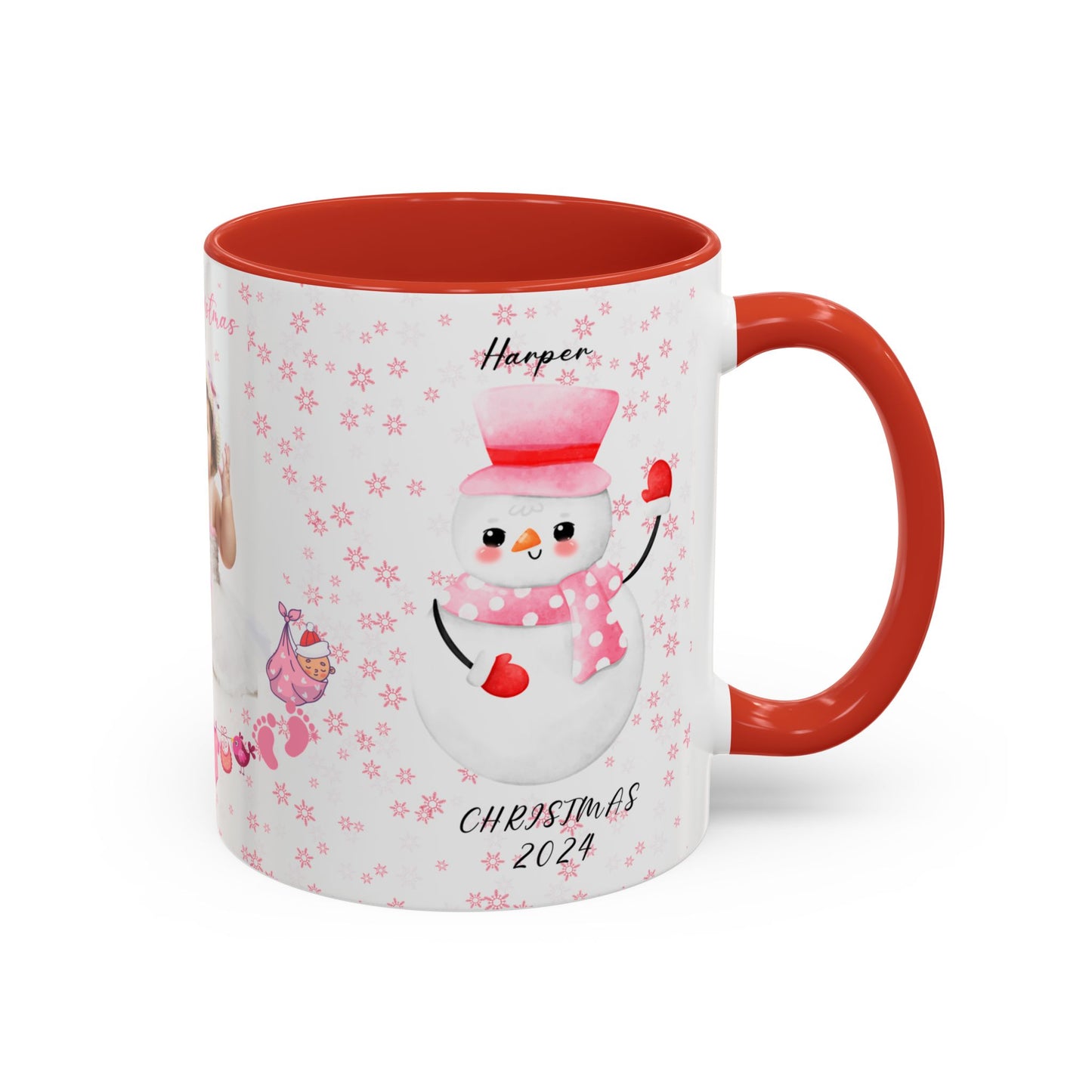 First Christmas, Baby Girl, Customizable - Accent Coffee Mug (11, 15oz) - 10001