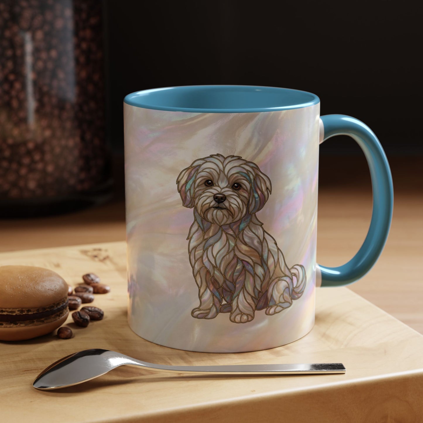 Maltese Dog Accent Coffee Mug – Stained Glass Design 11/15oz - 14642