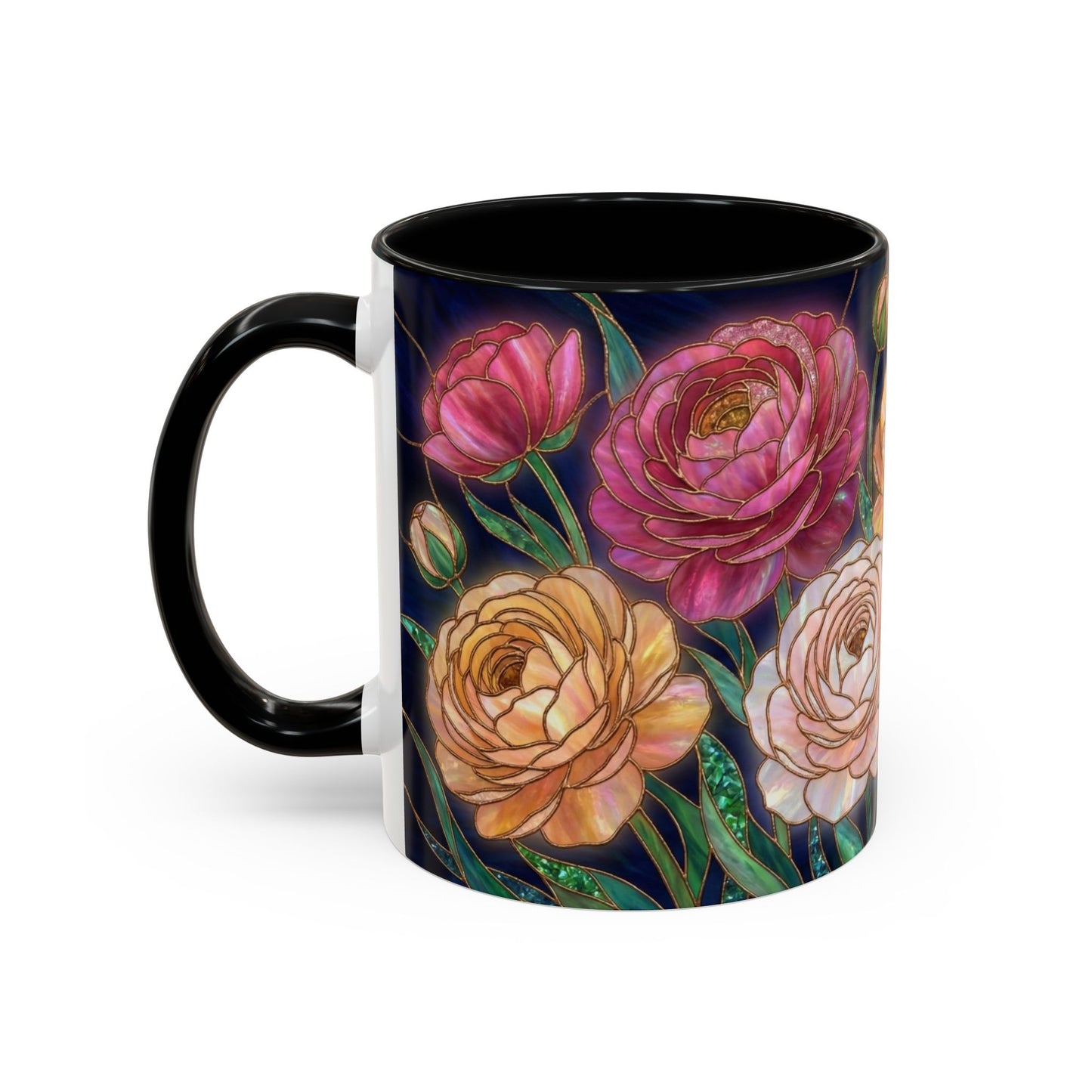 Ranunculus Floral Accent Coffee Mug — Stained Glass Design (11/15oz) - 14584