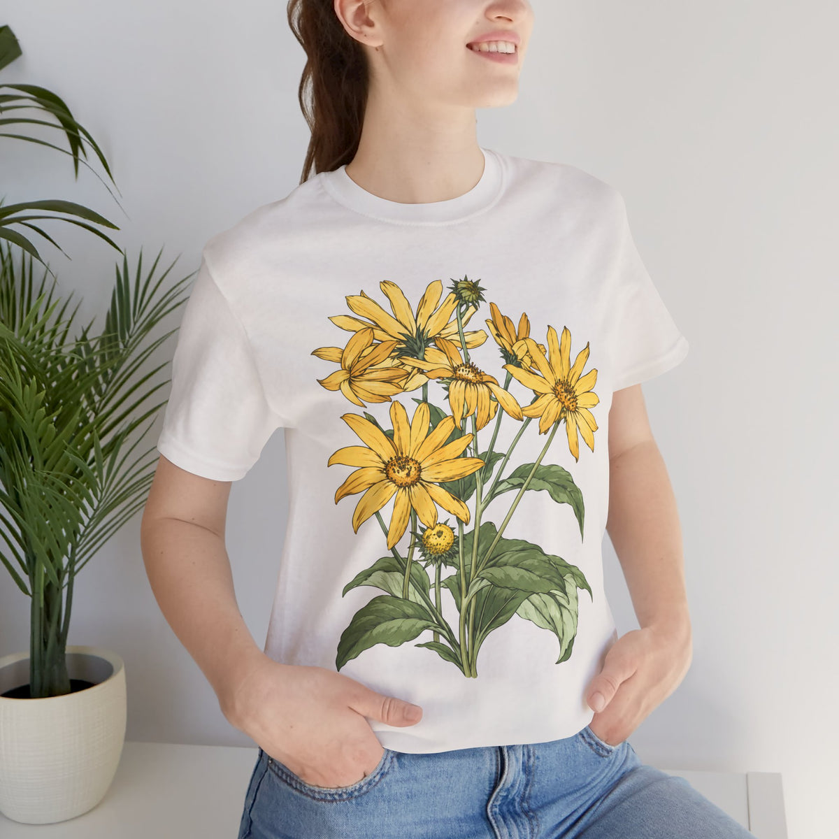 Yellow Daisy Botanical T-Shirt, Vintage Floral Garden Tee - 14503