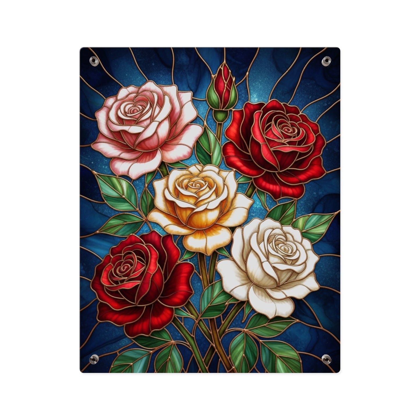 Rose Stained Glass Acrylic Wall Art Panel — Floral Garden Decor - 14604