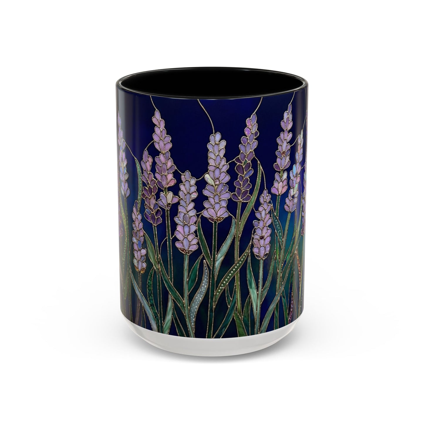 Lavender Floral Accent Coffee Mug — Stained Glass Design 11/15oz - 14531