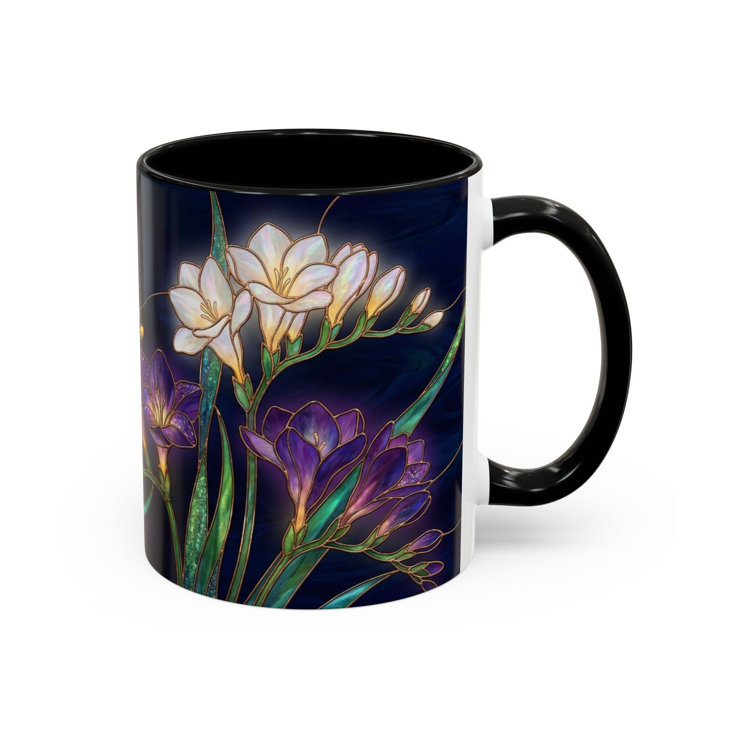 Freesia Floral Accent Coffee Mug — Stained Glass Design (11/15 oz) - 14566