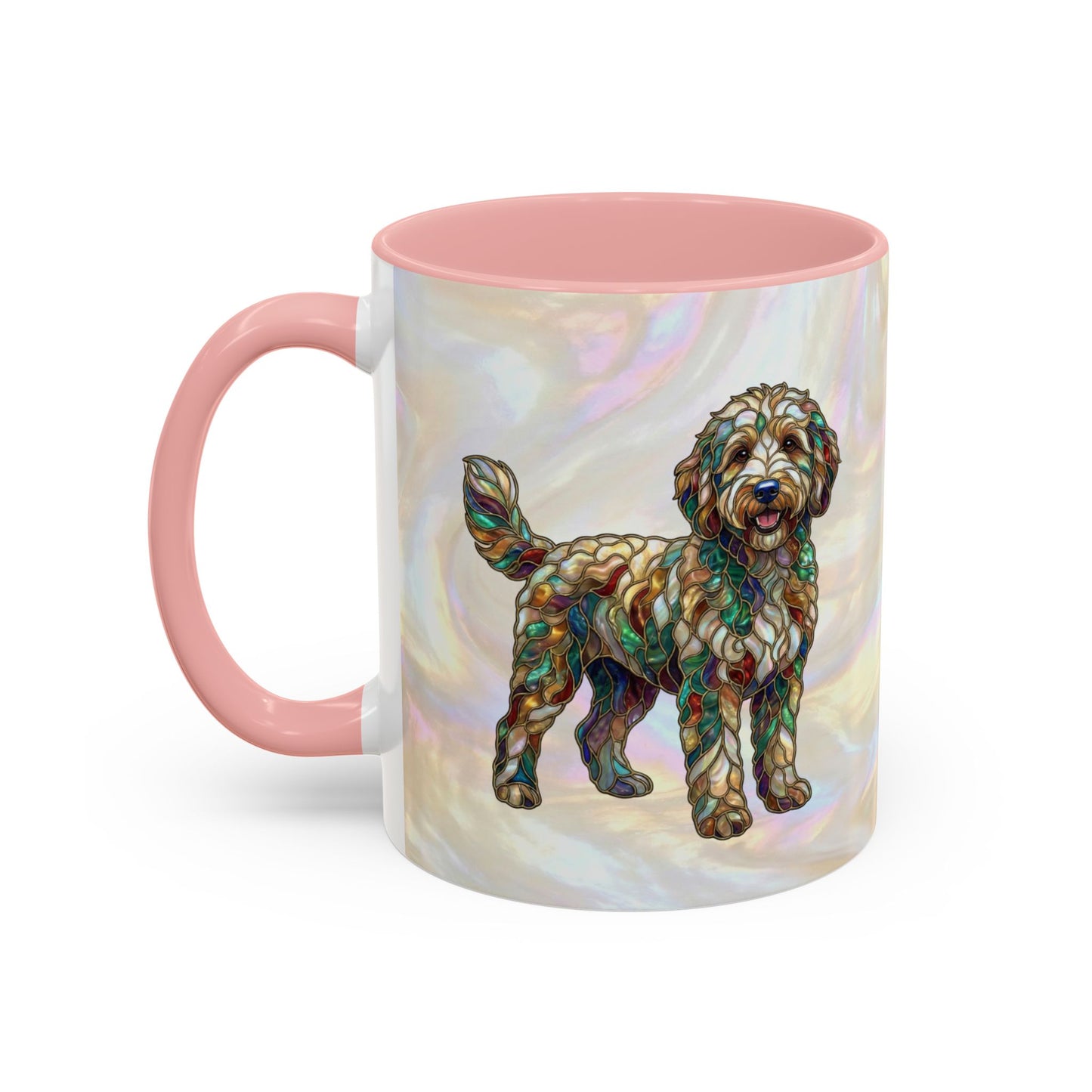 Personalized Dog (Goldendoodle) Coffee Mug - Accent Ceramic Mug with Name and Stained Glass Design - 14530