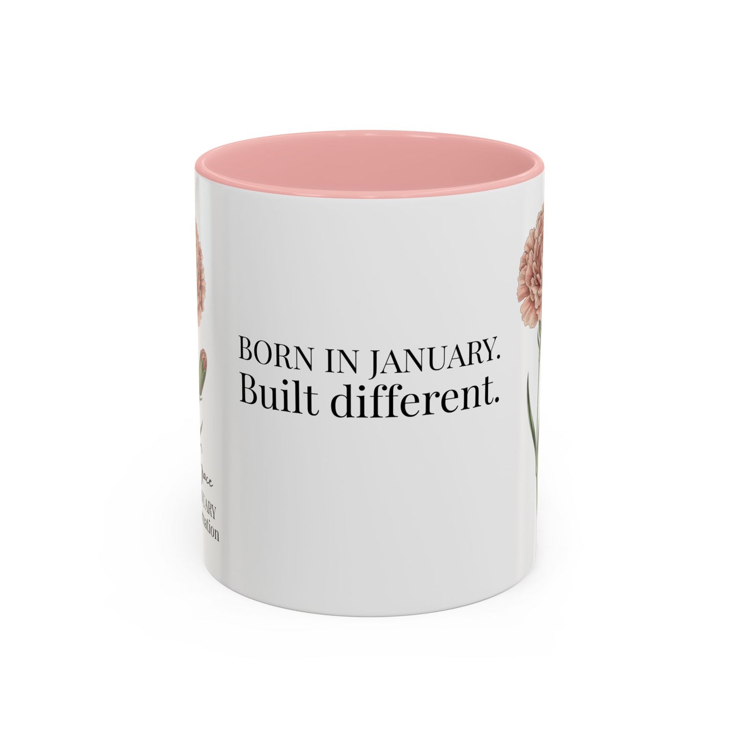 January Carnation Birth Flower Accent Coffee Mug – Customizable (11oz / 15oz) - 14671