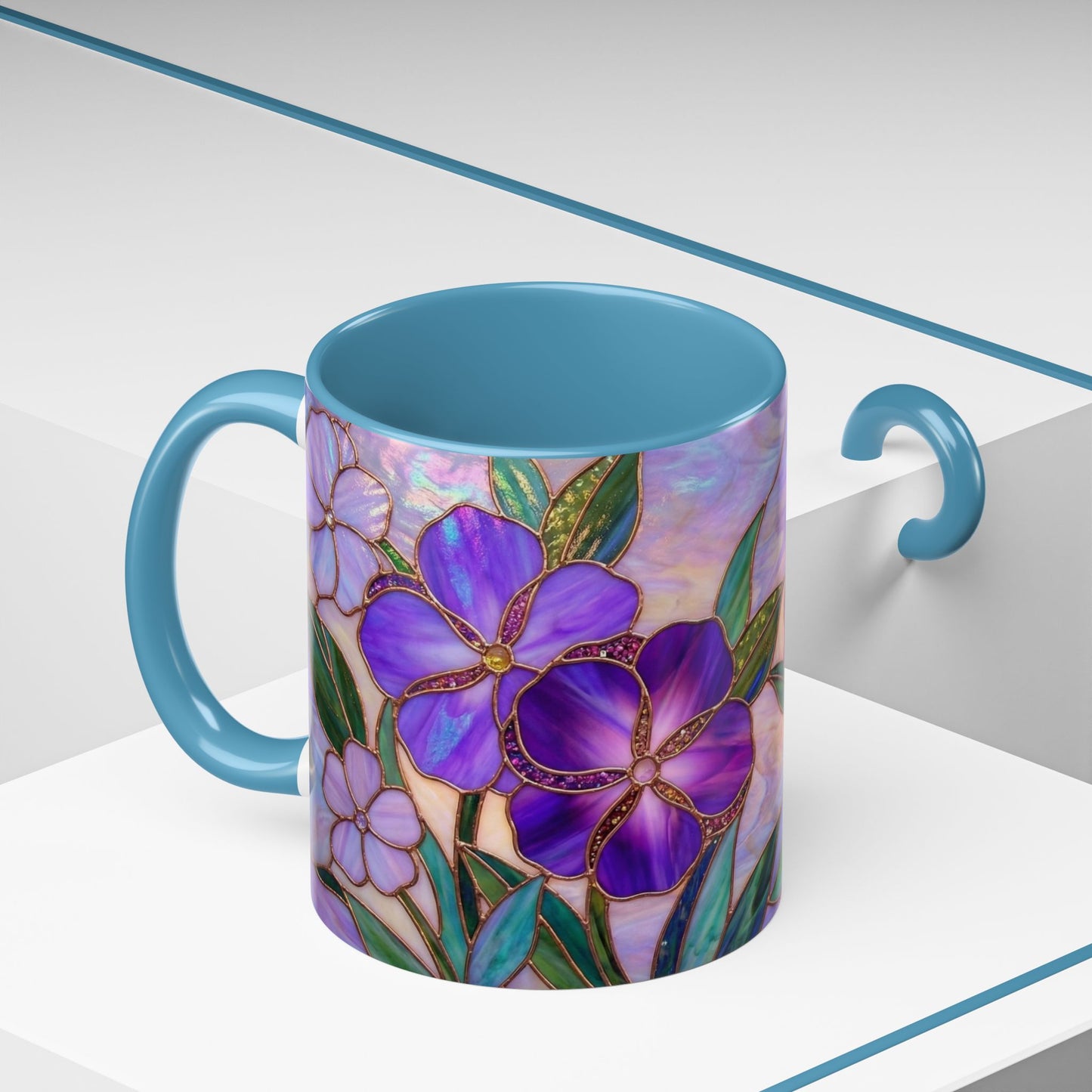 Stained Glass Violet Flowers Accent Coffee Mug, 11/15oz - 14537