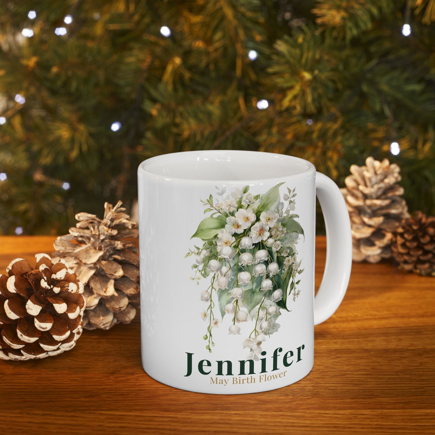Custom Name Botanical Coffee Mug – Personalized Lily of the Valley Floral Mug Gift for Her (11oz, 15oz) - 14886