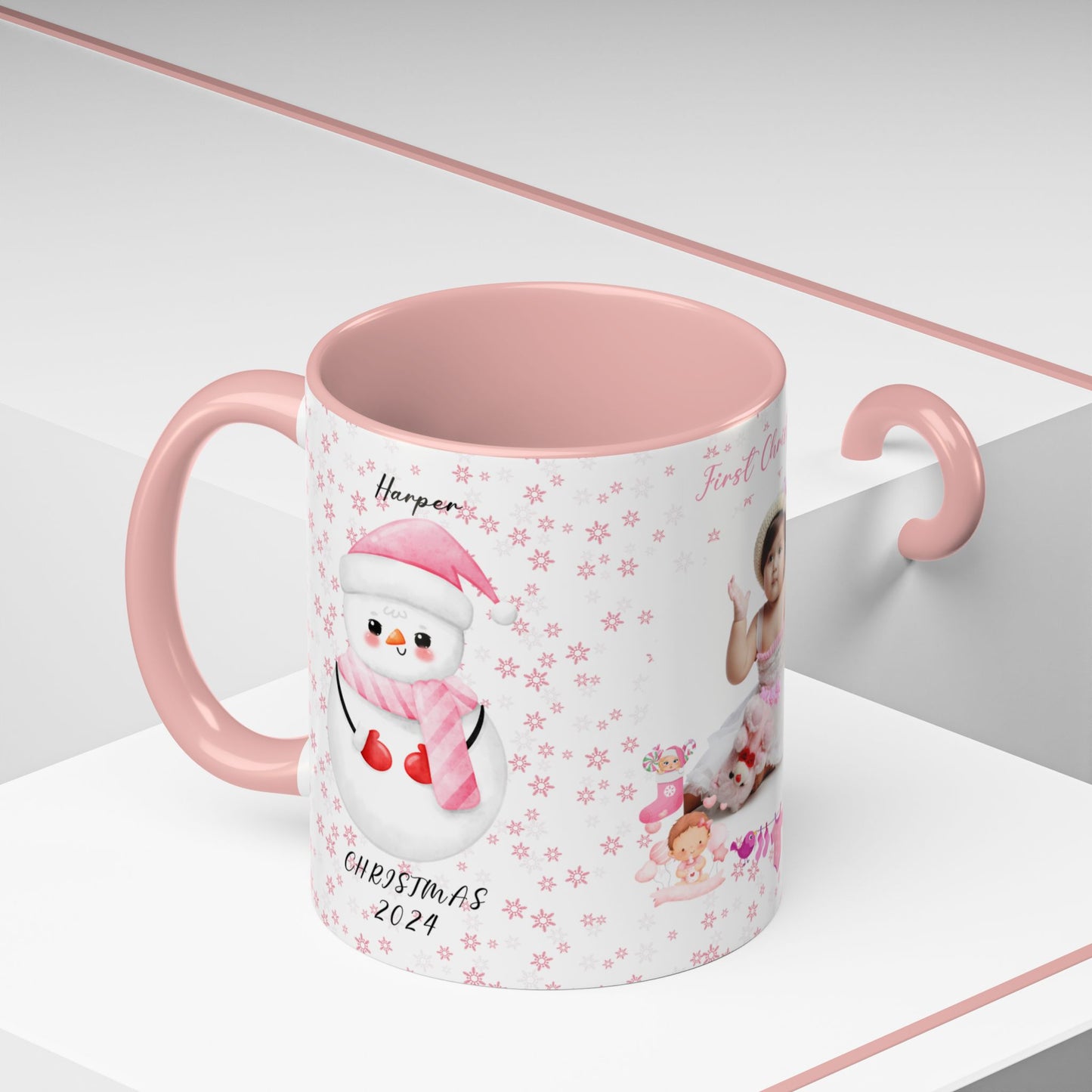 First Christmas, Baby Girl, Customizable - Accent Coffee Mug (11, 15oz) - 10001