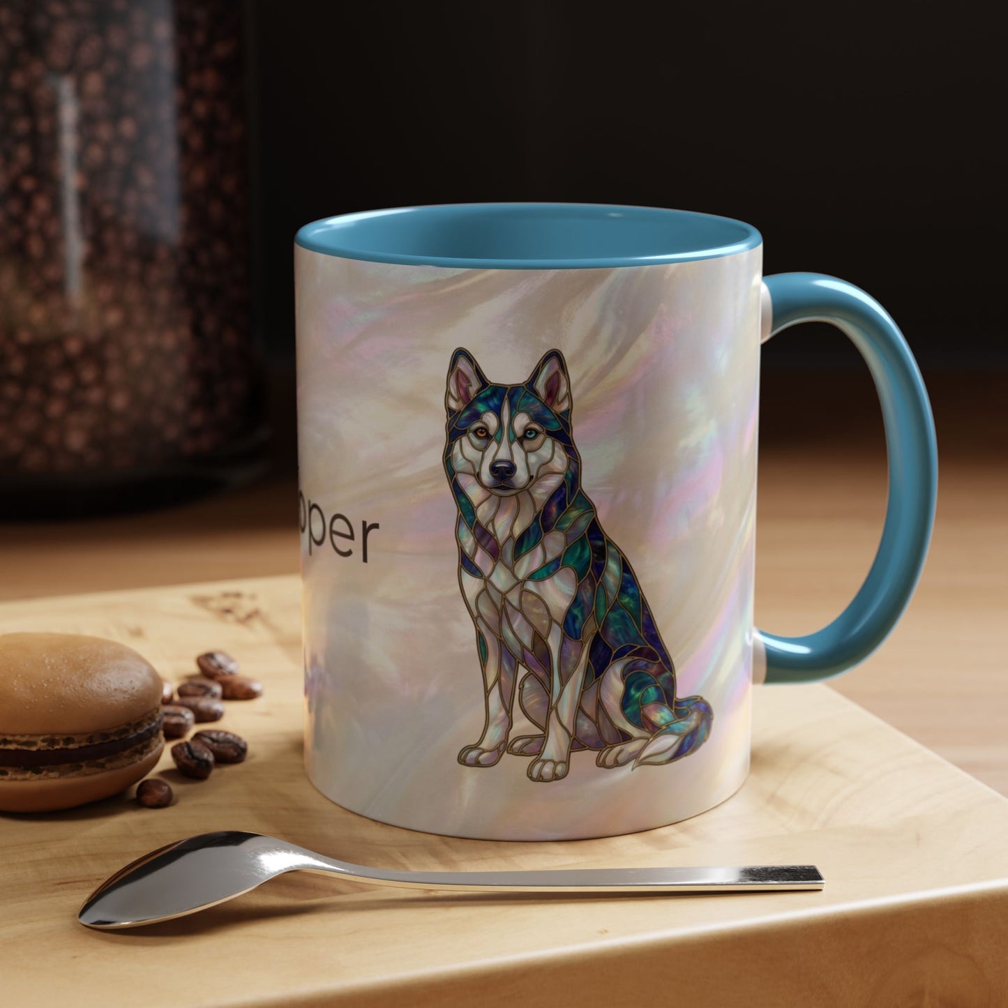 Personalized Husky Accent Coffee Mug – Stained Glass Design (11/15oz) - 14543