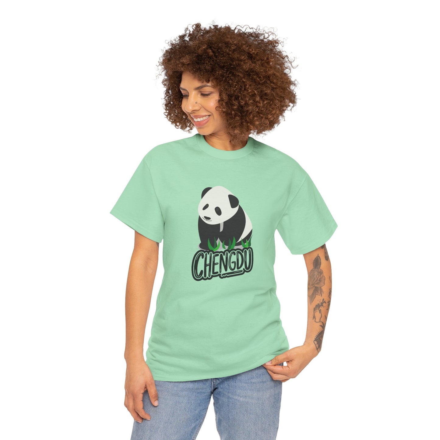 Chengdu Panda Unisex Heavy Cotton Tee - Cozy and Fun Graphic Tee for Animal Lovers - 12206
