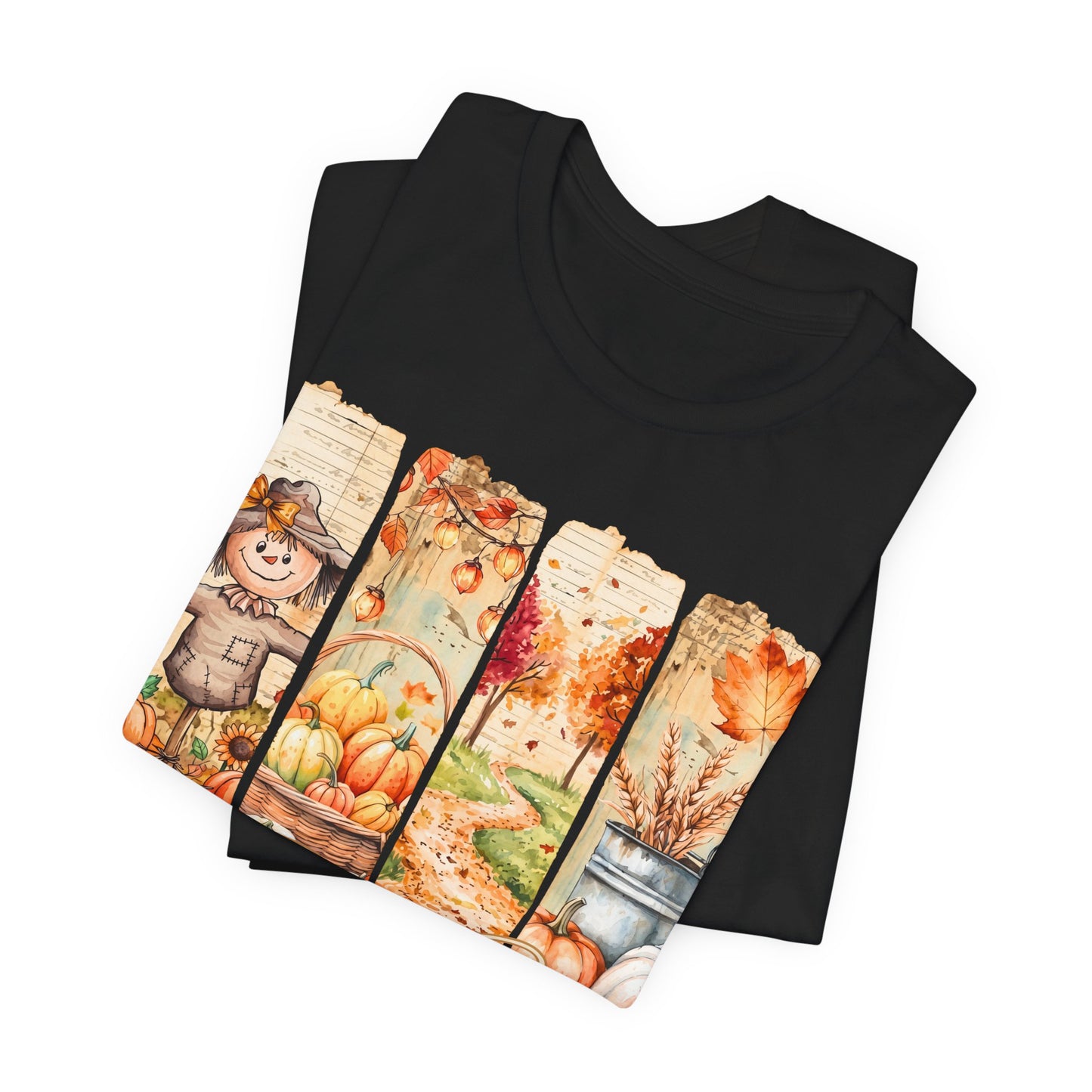 Fall Vibes T-Shirt, Autumn Pumpkin, Scarecrow & Harvest Graphic Tee - 14948