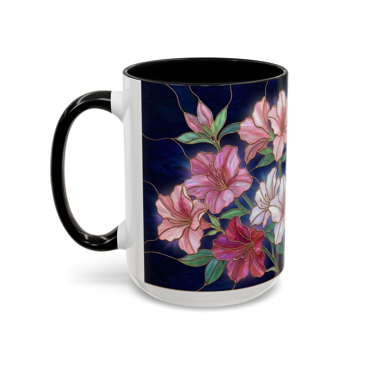Azalea Floral Accent Coffee Mug — Stained Glass Design 11/15oz - 14554