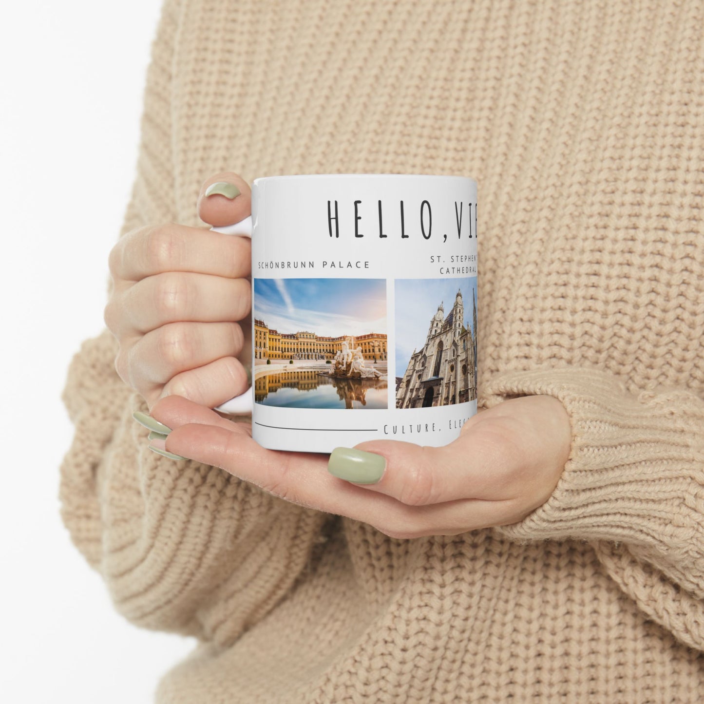 Hello Vienna! Scenic Ceramic Mug - 11oz & 15oz, Perfect for Travelers & Coffee Lovers - 12166