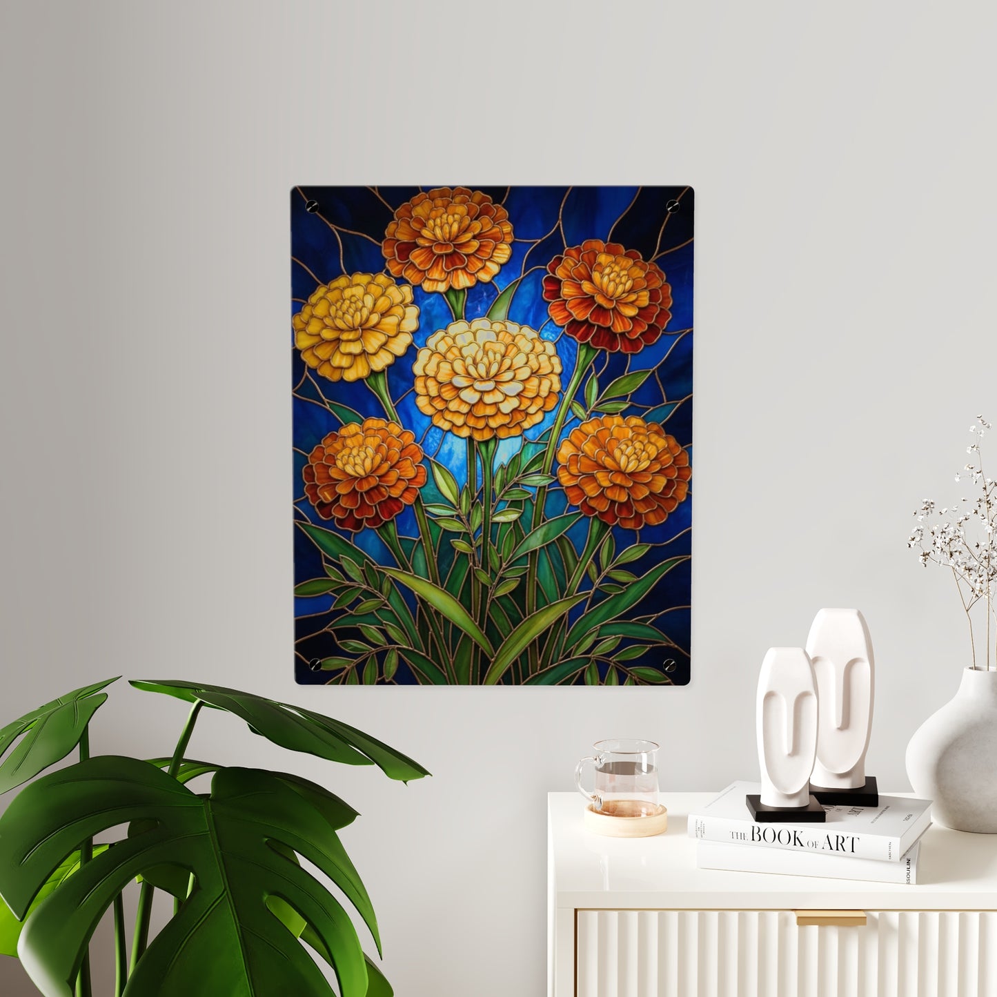 Marigold Bloom Acrylic Wall Art Panel — Botanical Floral Home Decor - 14608