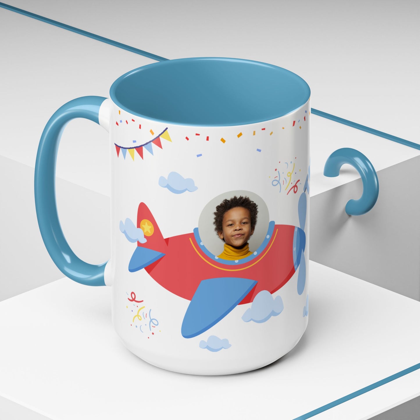 Happy 6th Birthday to A Boy Pilot, Details Customizable - Accent Coffee Mug (11, 15oz) - 11233