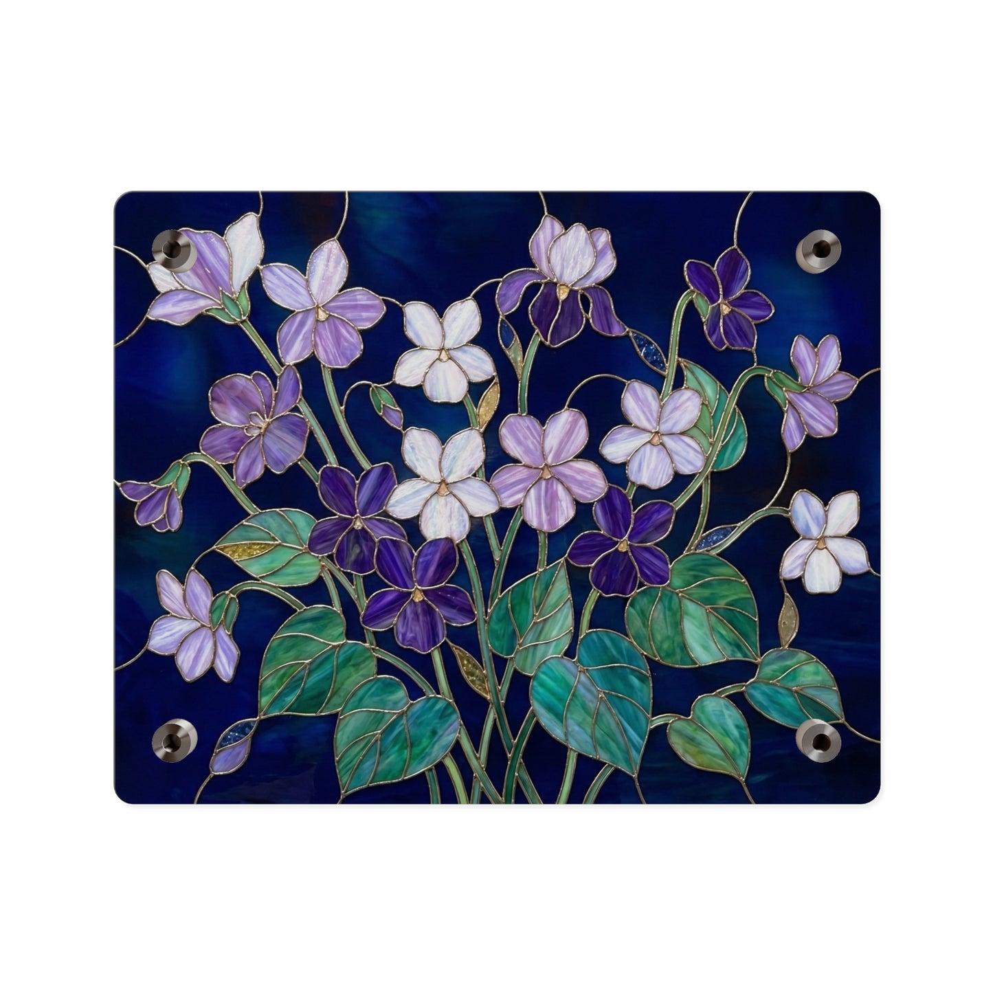 Violet Floral Acrylic Wall Art Panel — Purple Violets on Deep Blue - 14600