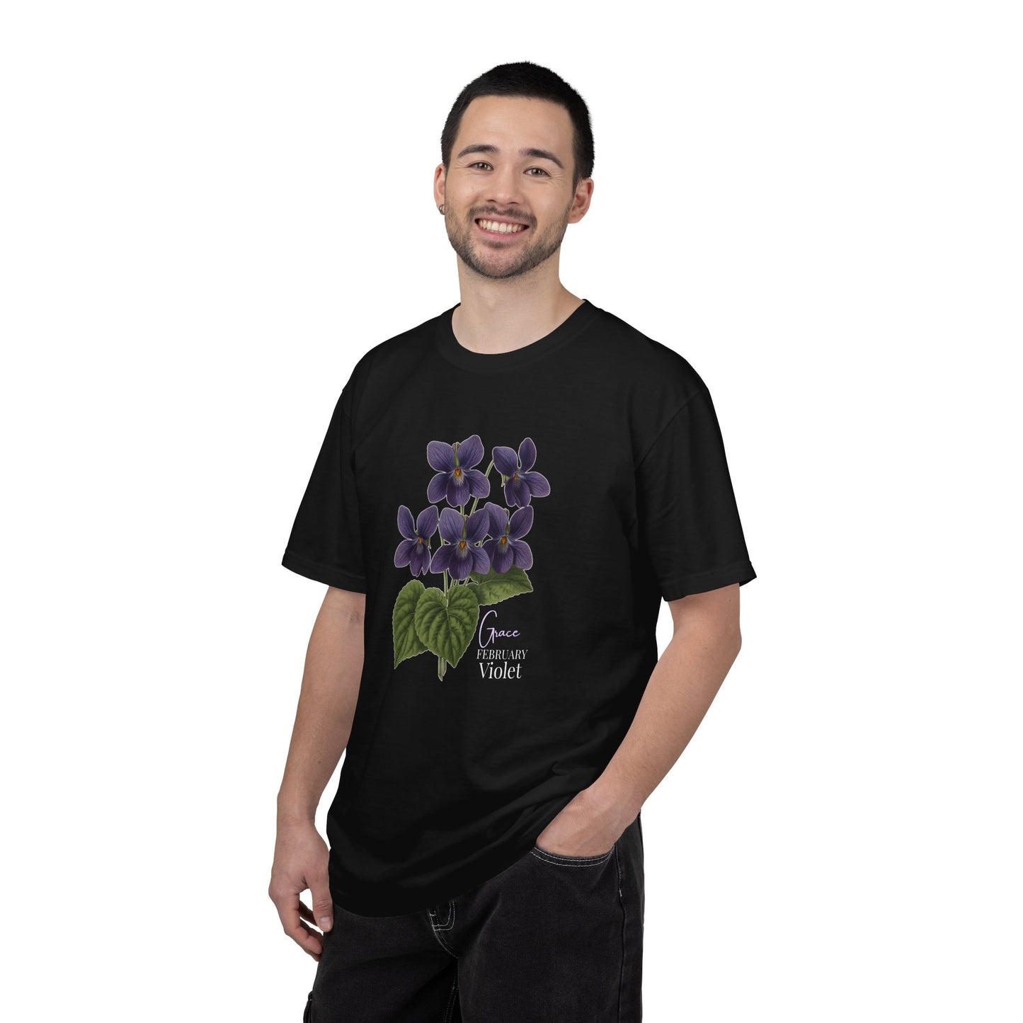 February Birth Flower Violet T-Shirt – Heavyweight Garment-Dyed Tee - 14694