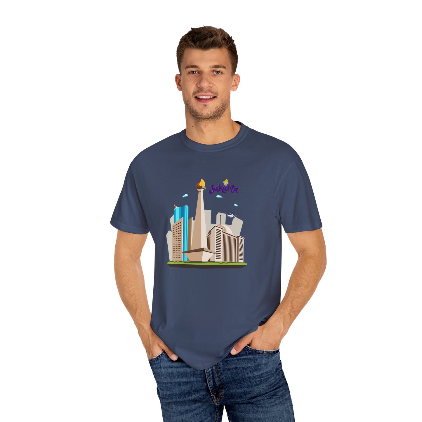 Jakarta Cityscape Unisex Garment-Dyed T-Shirt - Casual Travel Tee - 12129