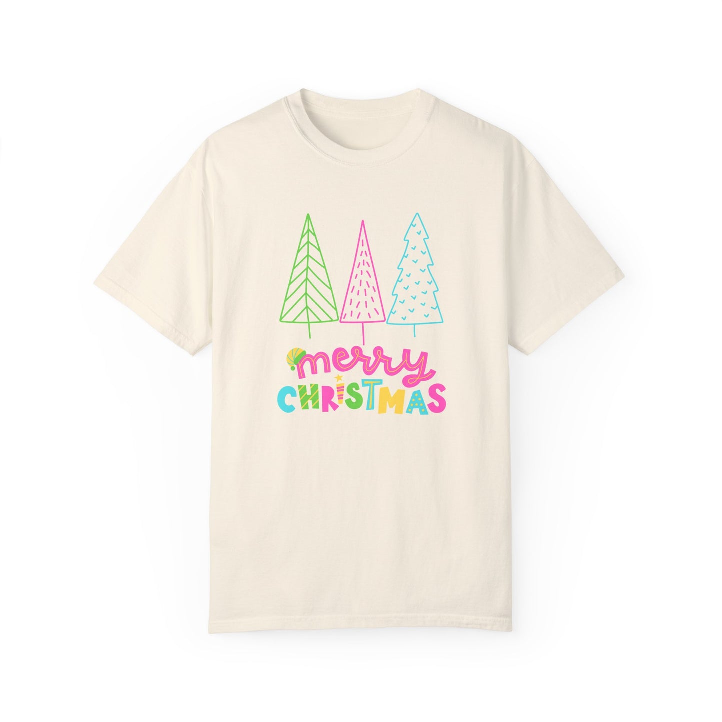 Trees, Merry Christmas - Unisex Garment-Dyed T-shirt - 10535