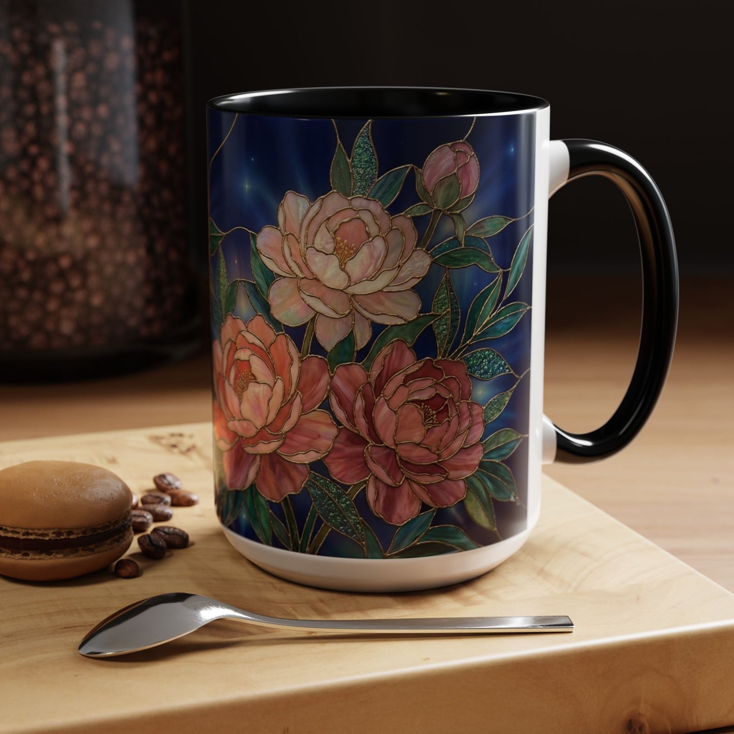 Peony Floral Coffee Mug — Stained Glass Design (11/15oz) -14580