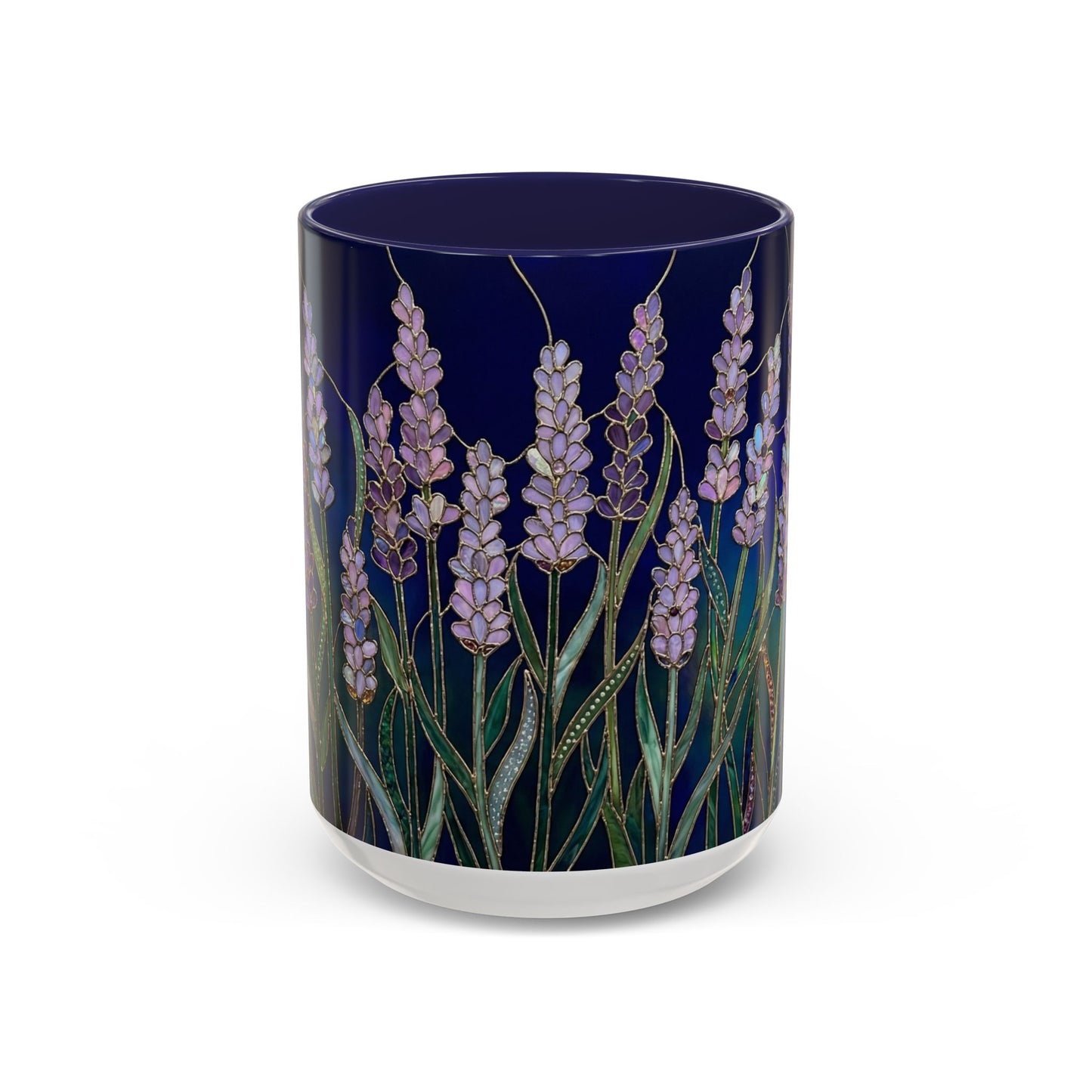 Lavender Floral Accent Coffee Mug — Stained Glass Design 11/15oz - 14531