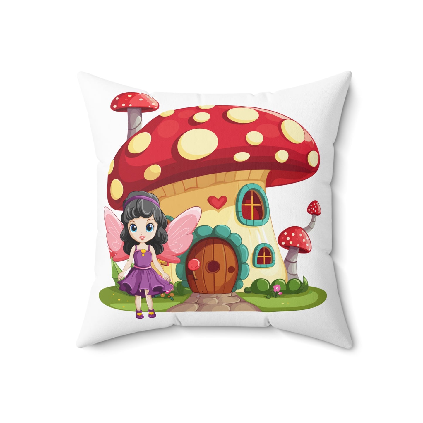 Fairy Mushroom House - Spun Polyester Square Pillow