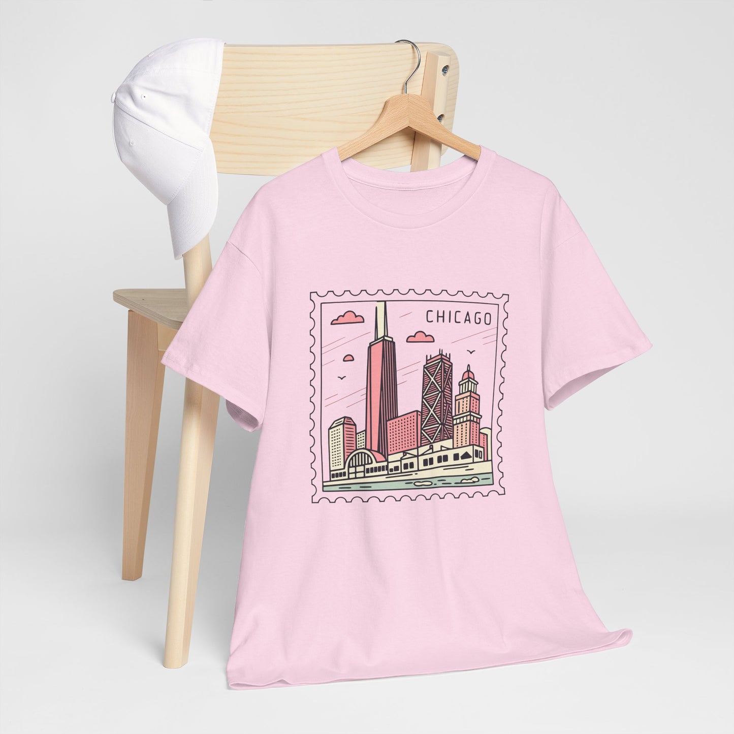 Chicago Skyline Postage Stamp Unisex Heavy Cotton Tee - 12130