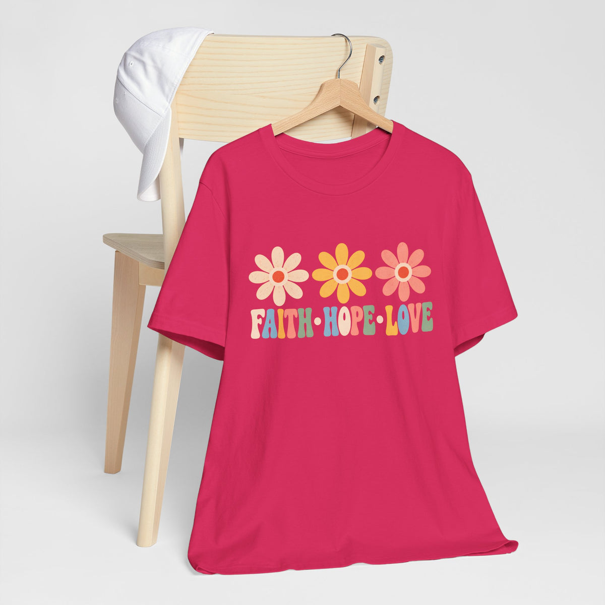 Faith Hope Love Floral T-Shirt, Retro Flower Graphic Tee - 14978