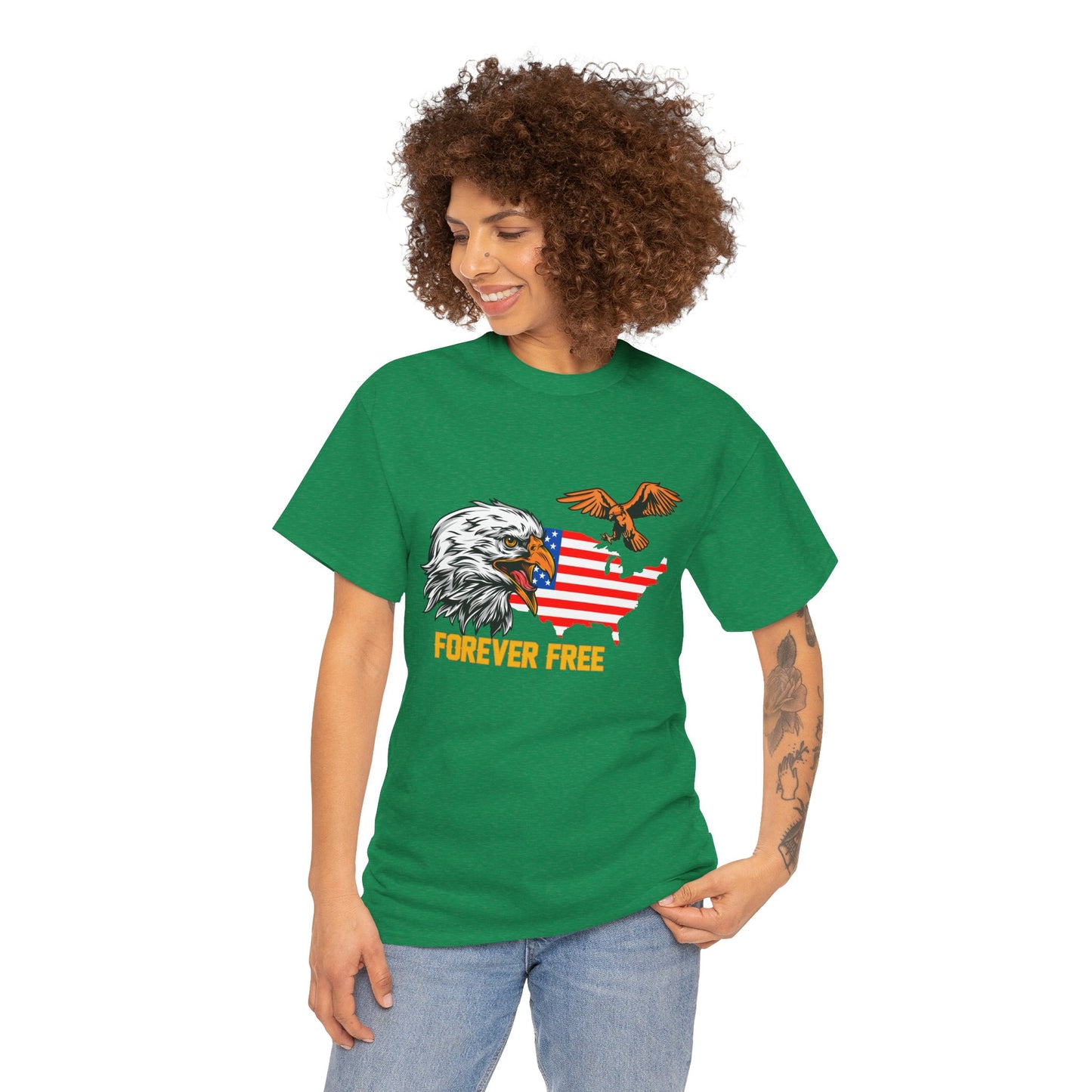 Unisex Heavy Cotton Tee with "Forever Free" Design - Perfect for Patriotic Events, July 4th Celebrations, Gifts, Summer Wear, Casual Outfits - 13692