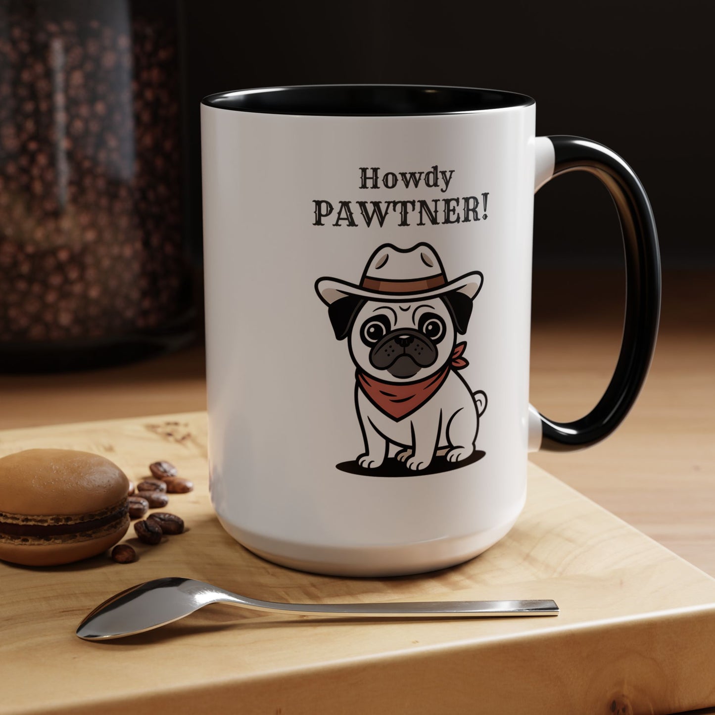 Howdy Pawtner Pug Mug – Cute Cowboy Dog Coffee Mug, Funny Gift for Dog Lovers (11oz / 15oz) - 14777