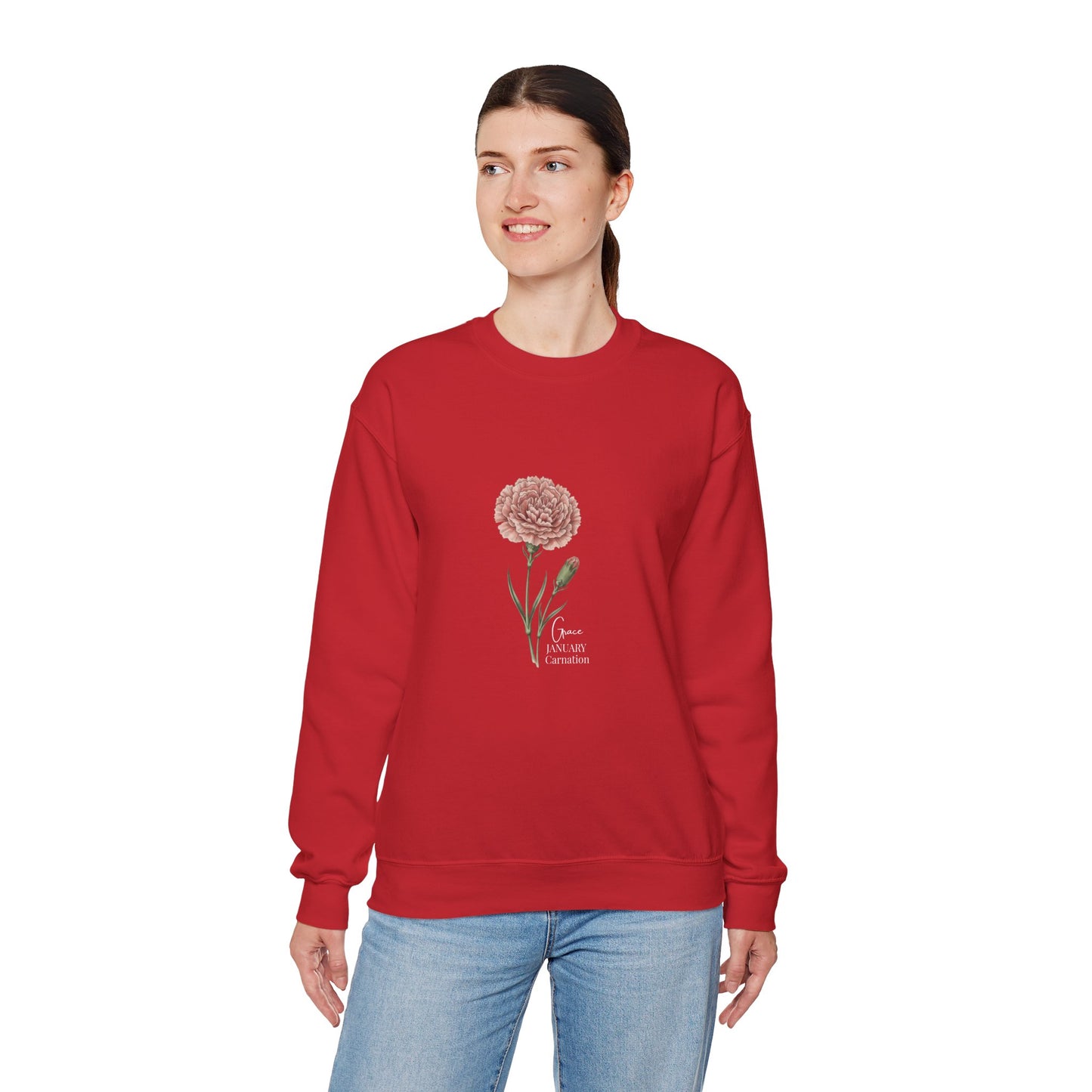 January Carnation Crewneck Sweatshirt — Customizable - 14673