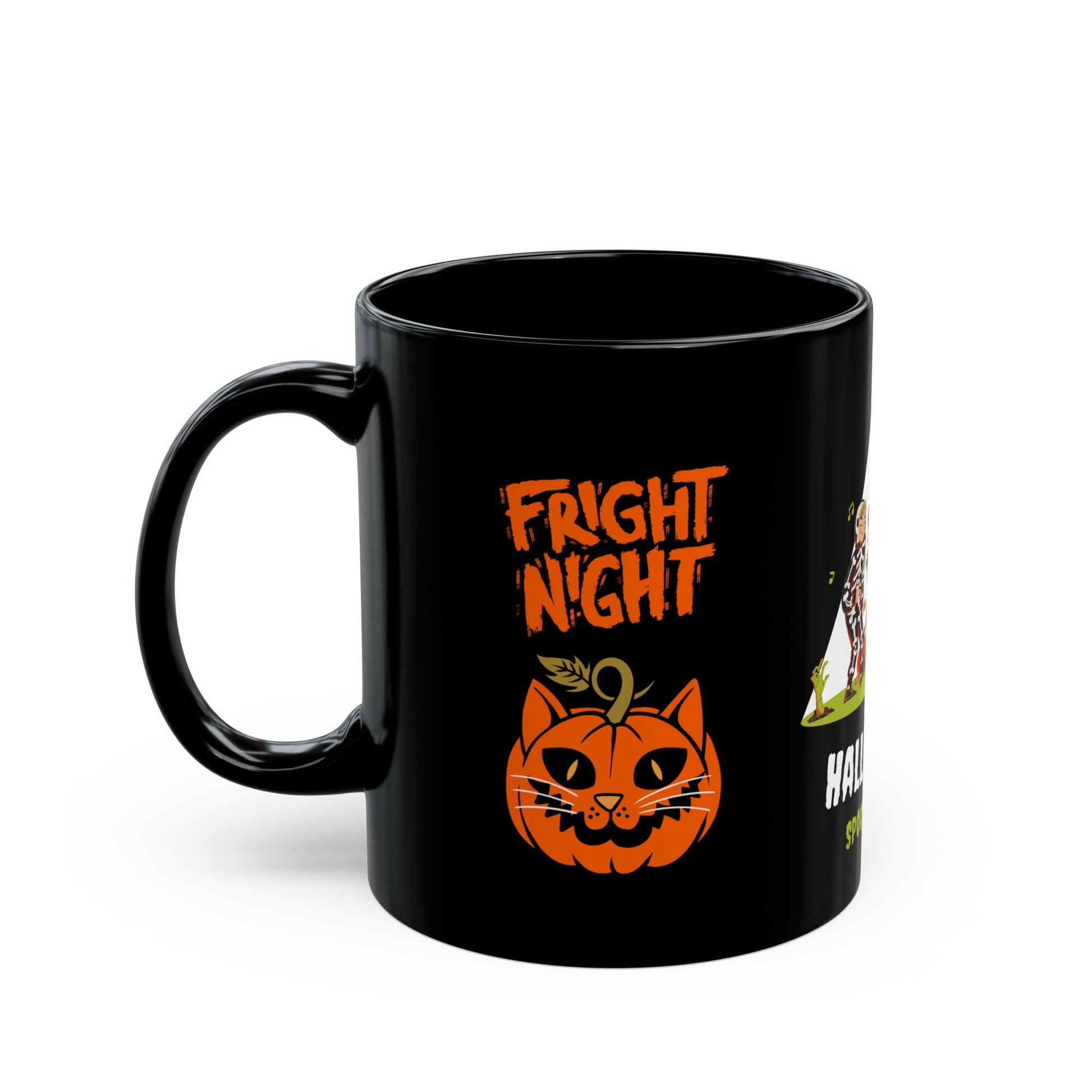 Halloween, Spooky Party - Black Mug (11oz, 15oz) | 11oz,Back-to-School,Black base,Ceramic,Coffee Mugs,Glossy,Home & Living,Mugs,Seasonal Picks,Sublimation