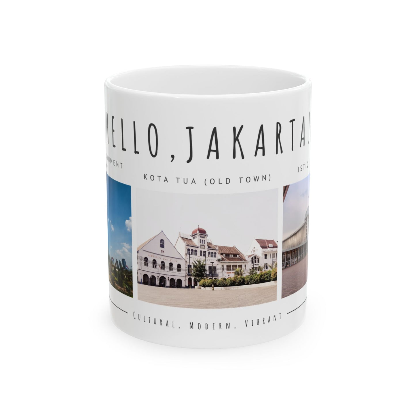 Hello Jakarta Ceramic Mug - 11oz & 15oz, Perfect for Travel Lovers & Home Decor - 12022