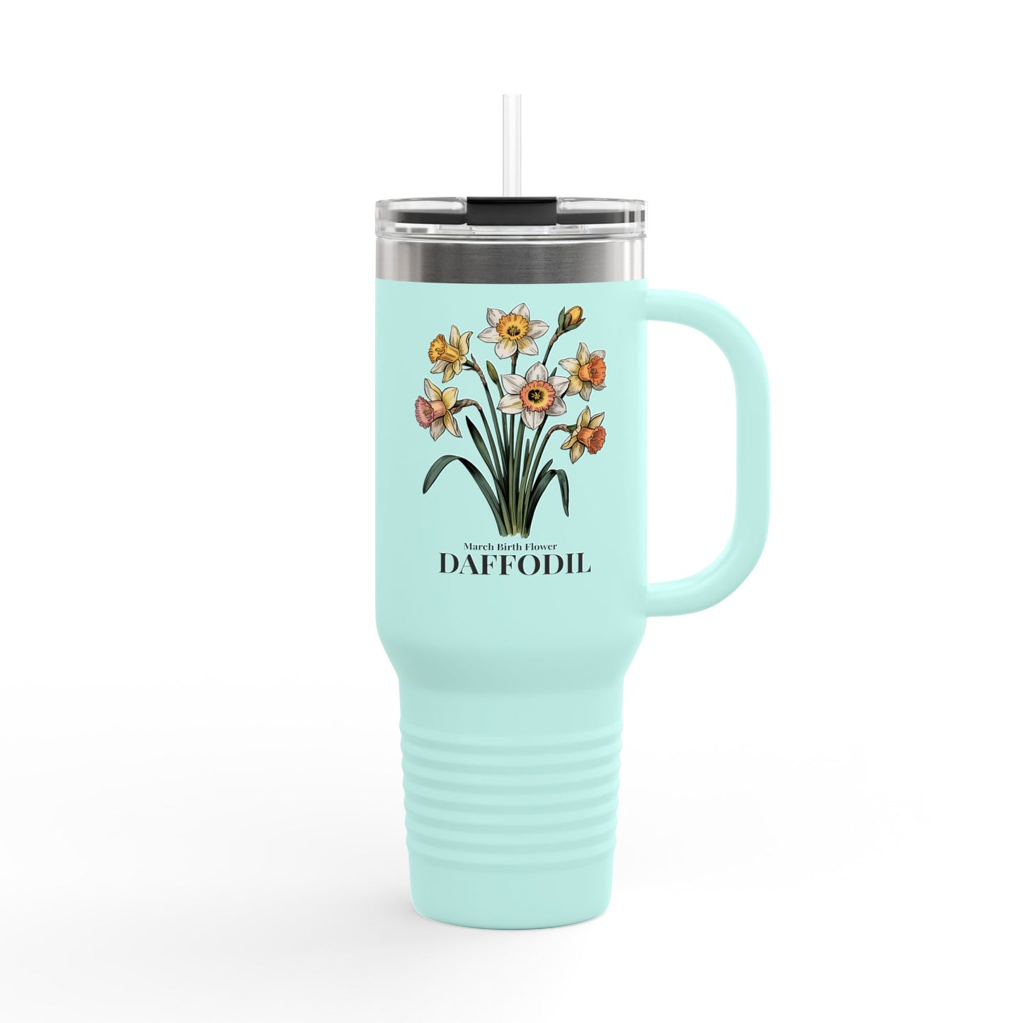 March Birth Flower Daffodil 40oz Insulated Travel Mug – Vintage Botanical Floral Tumbler Gift - 14820