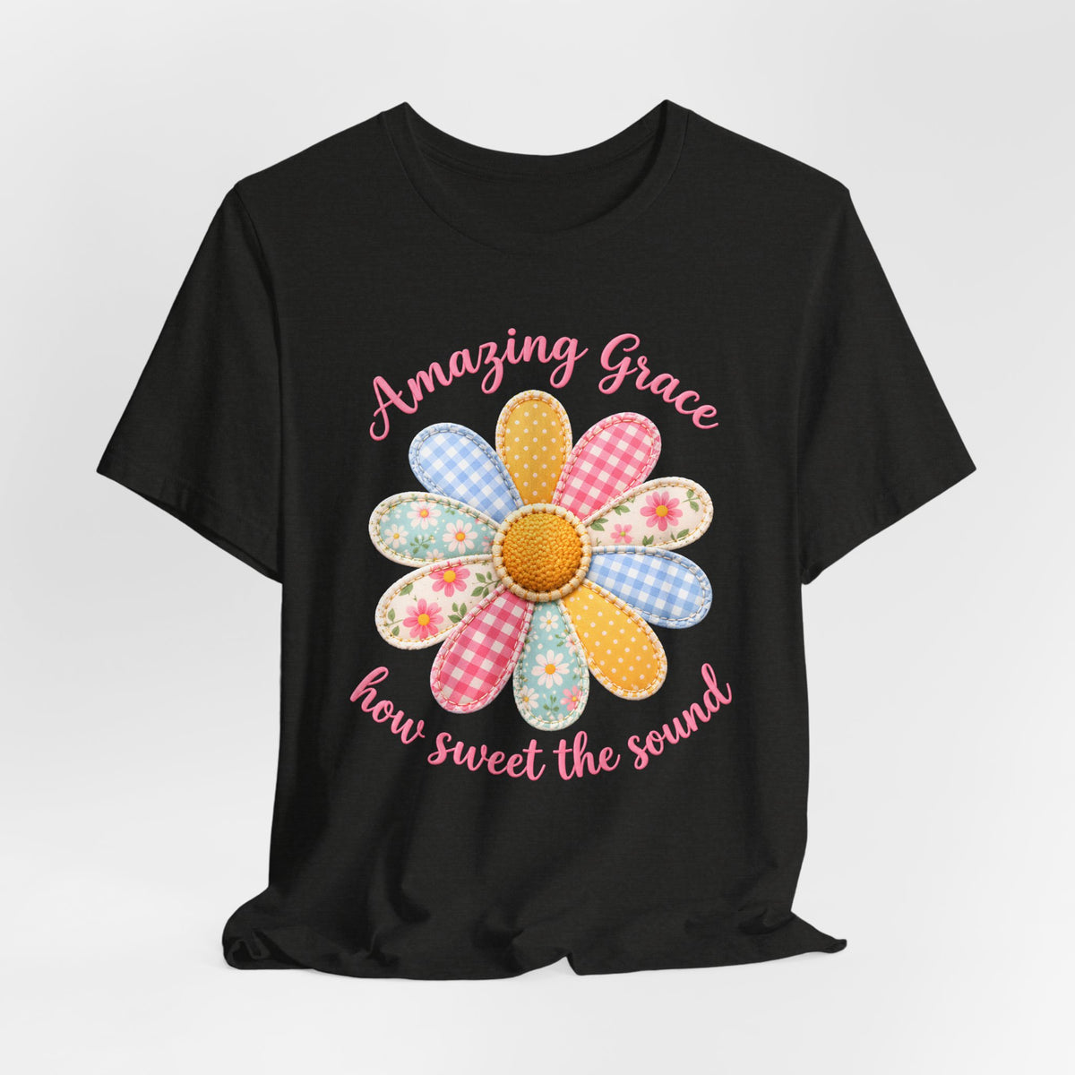 Amazing Grace Daisy T-Shirt, “How Sweet the Sound” Floral Christian Tee - 14992