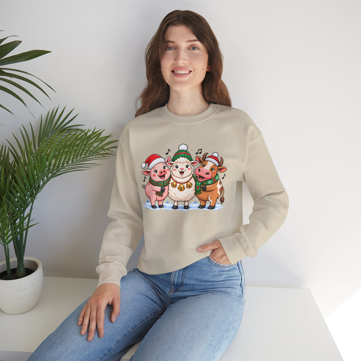 Christmas Farm Animal Friends Sweatshirt, Cute Holiday Crewneck - 14560