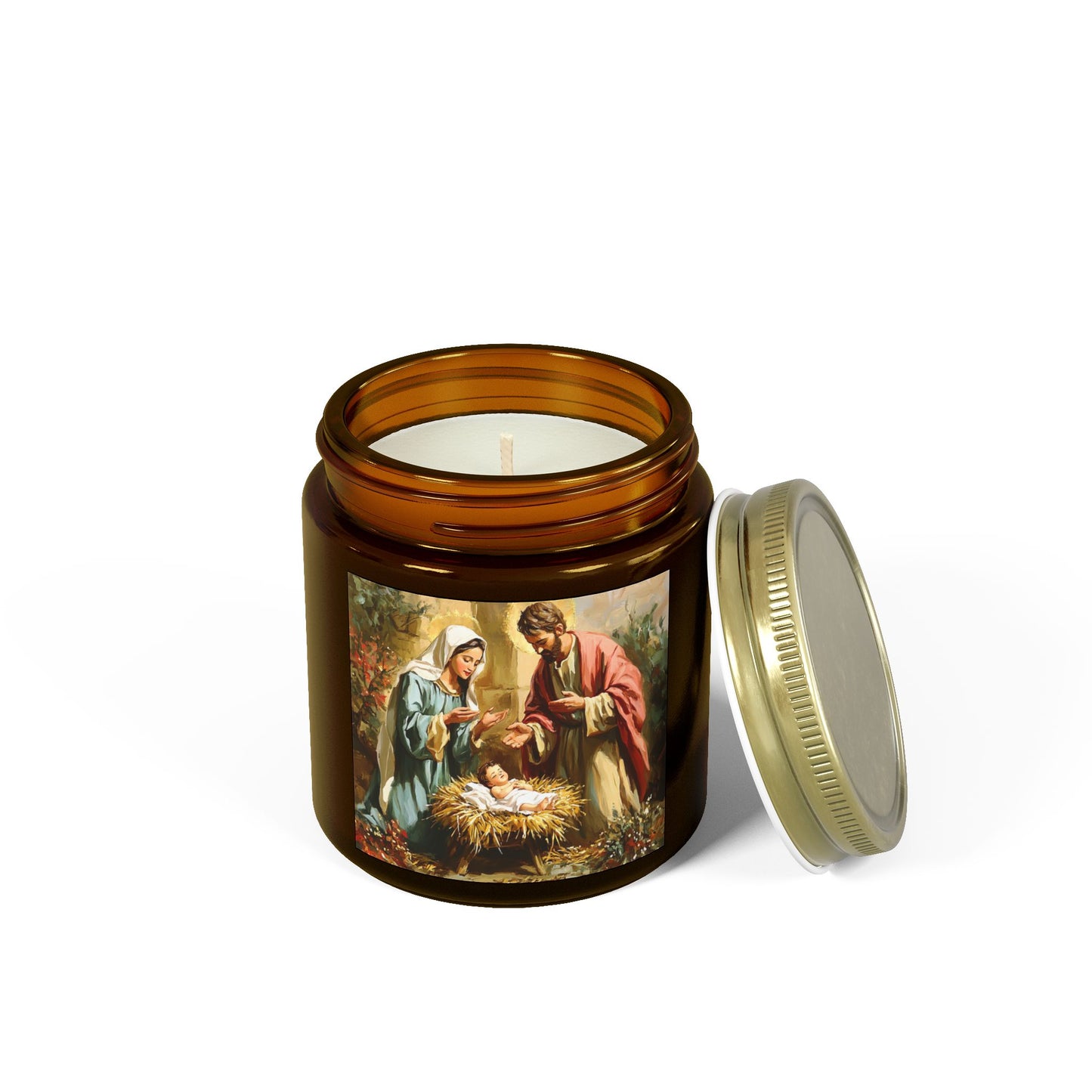 Mary, Joseph &  Baby Jesus- Scented Candles, Coconut Apricot Wax (4oz, 9oz) - 10387