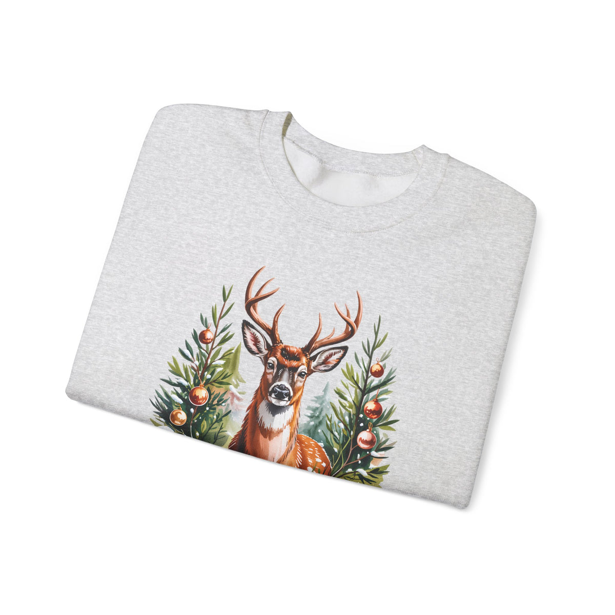 Christmas Deer Sweatshirt, Vintage Woodland Holiday Crewneck - 14562