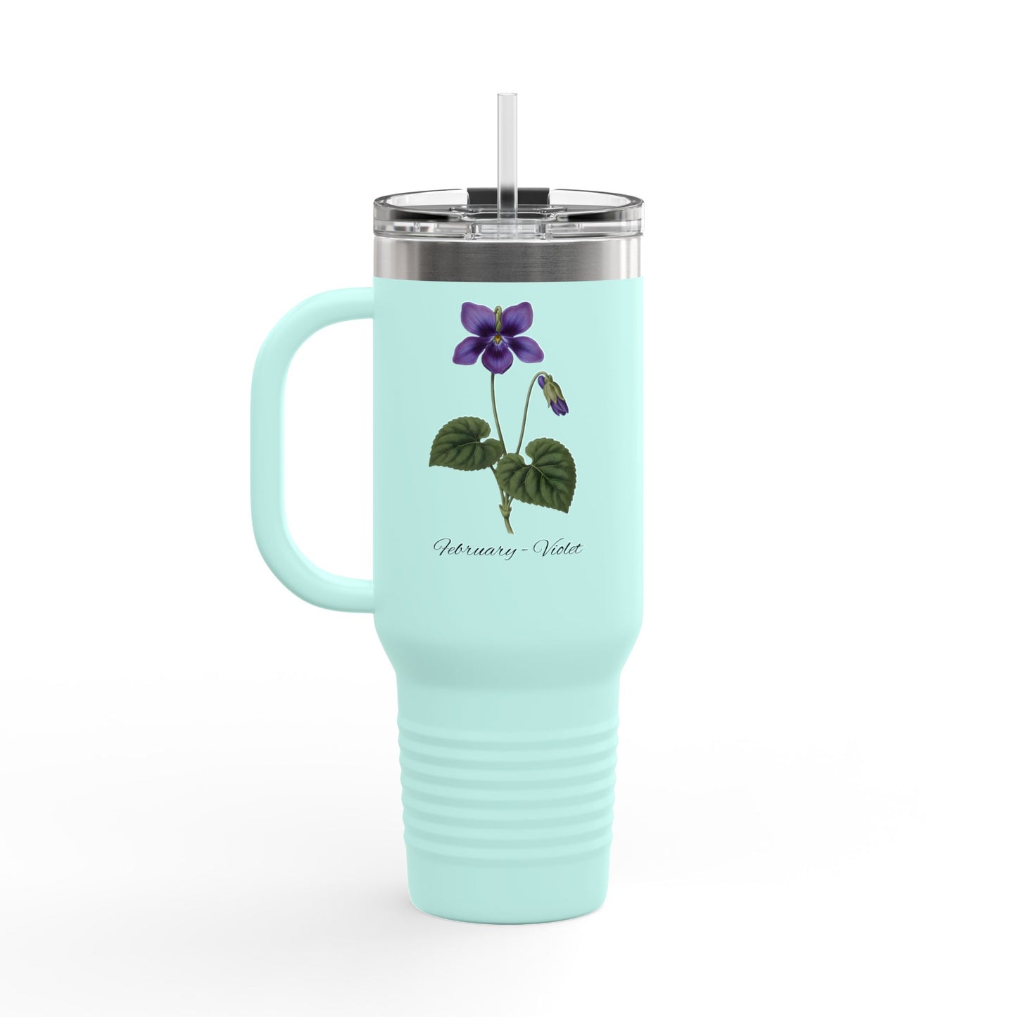 Violet (Single) Floral Tumbler – February Birth Flower Gift | 40oz Insulated Travel Mug, Customizable — 14698