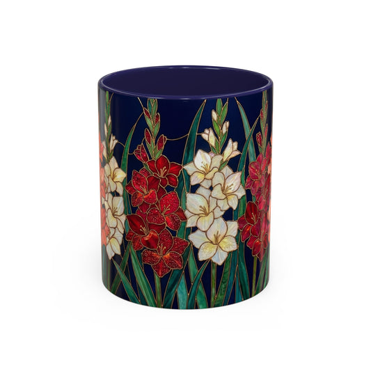 Gladiolus Floral Accent Coffee Mug — Stained Glass Design (11/15oz) - 14594
