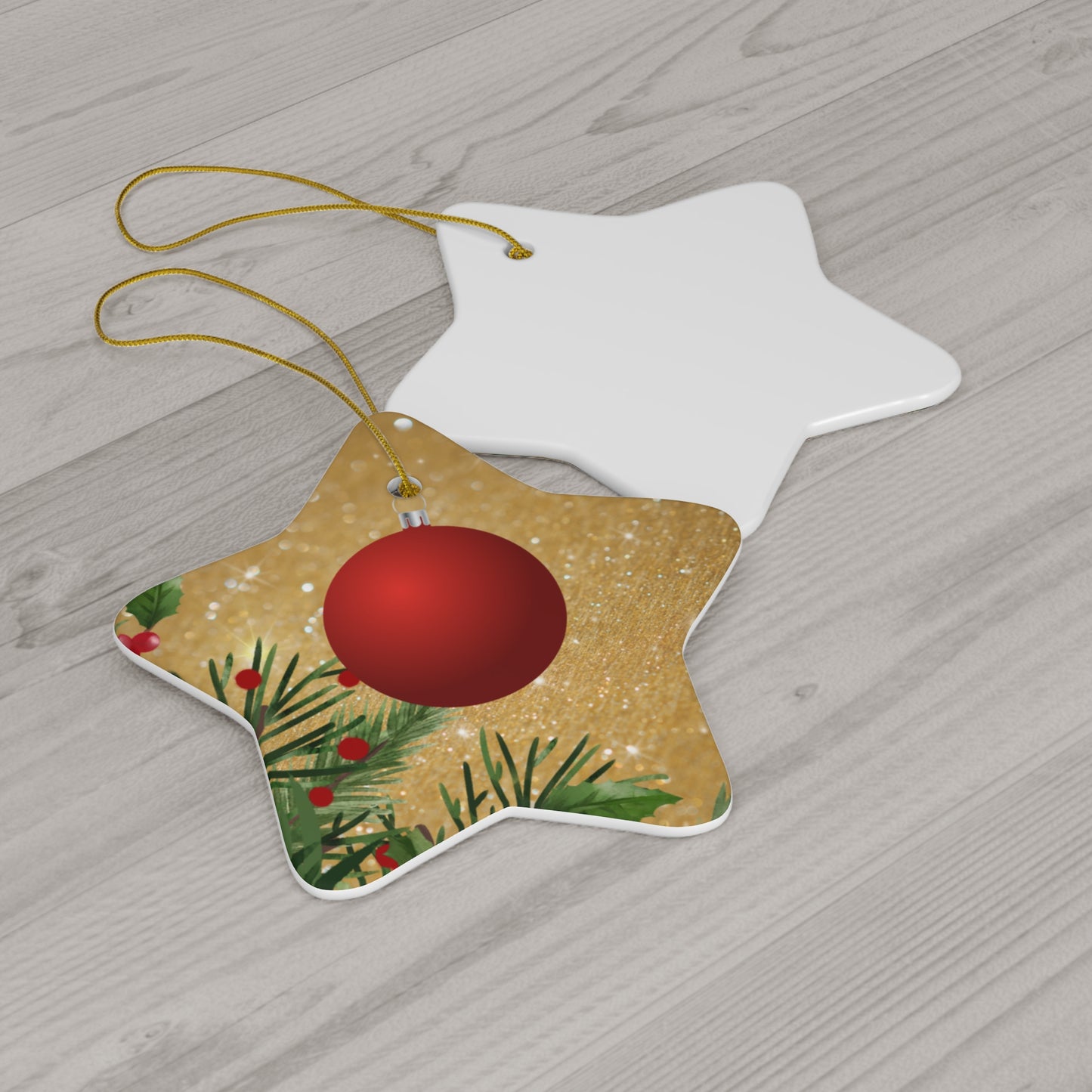 Festive Red Glow - Ceramic Ornament, 4 Shapes